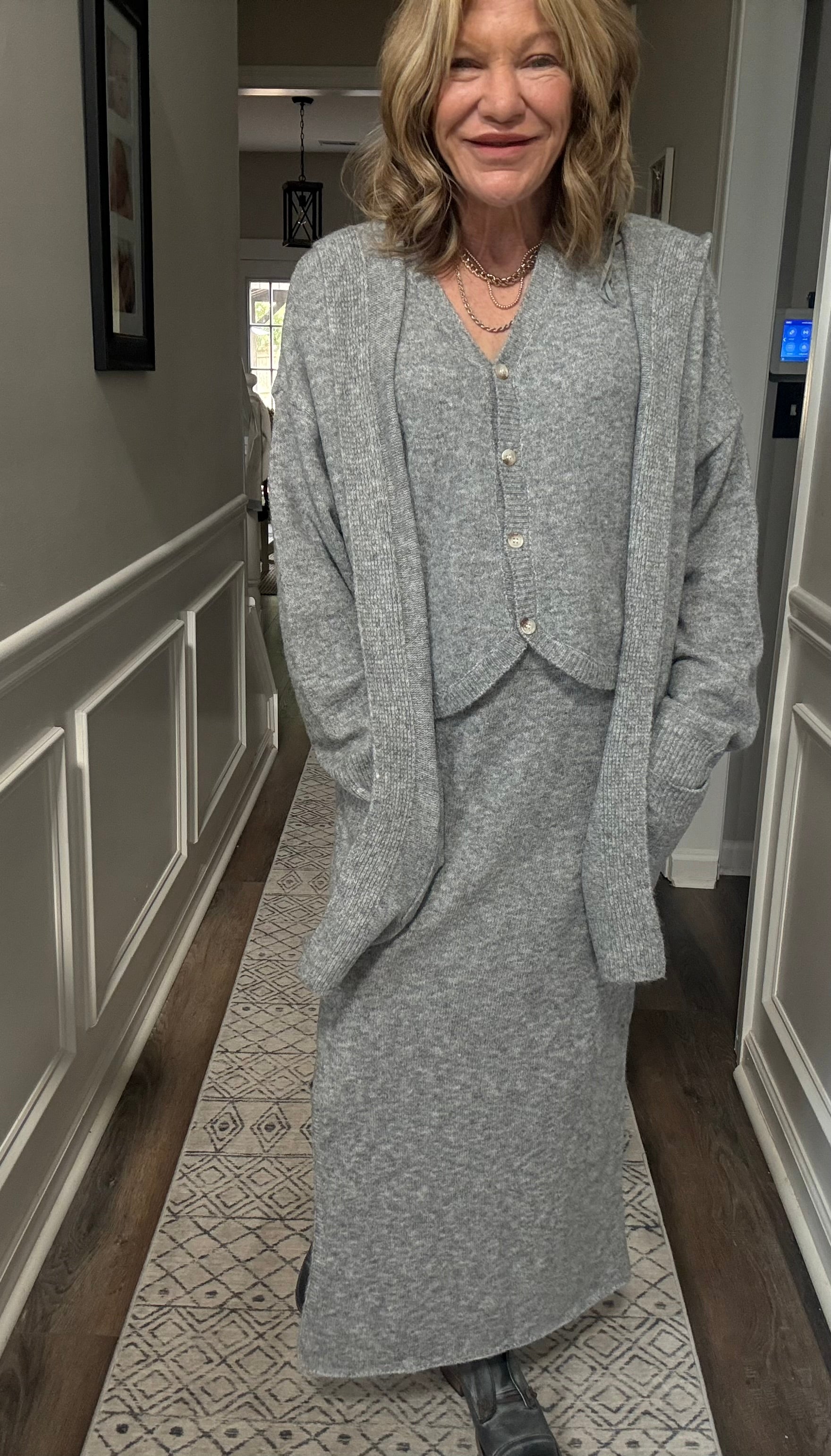 3 Piece Vest and Skirt Set in Heathered  Grey