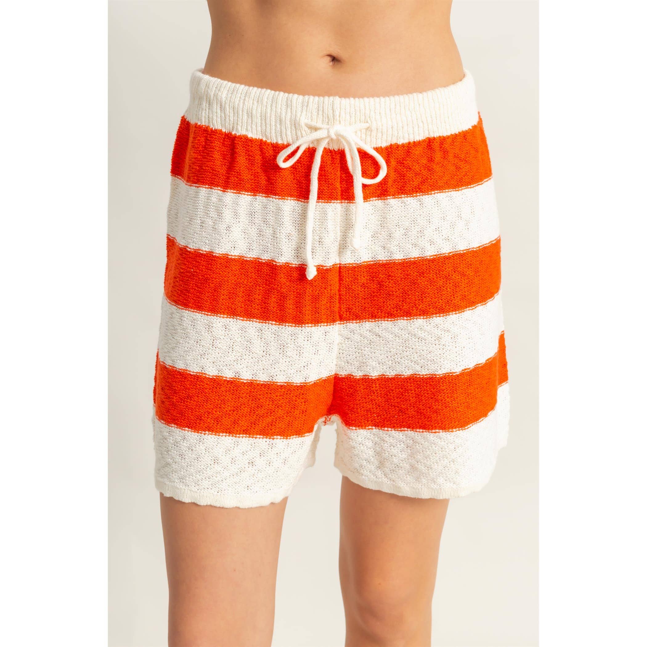 Striped Sweater Top And Shorts Set