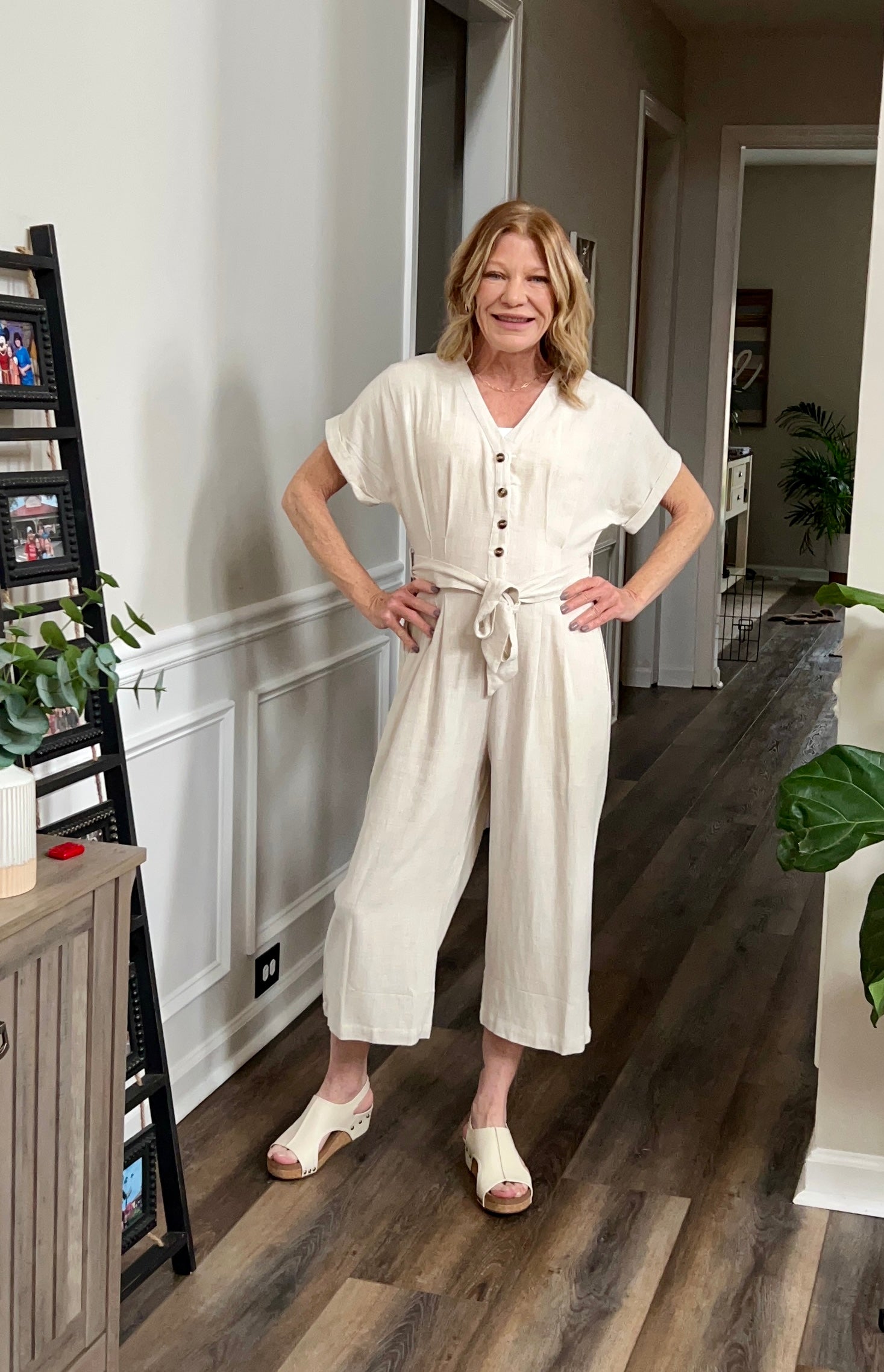 Short Sleeve V-Neck Jumpsuit