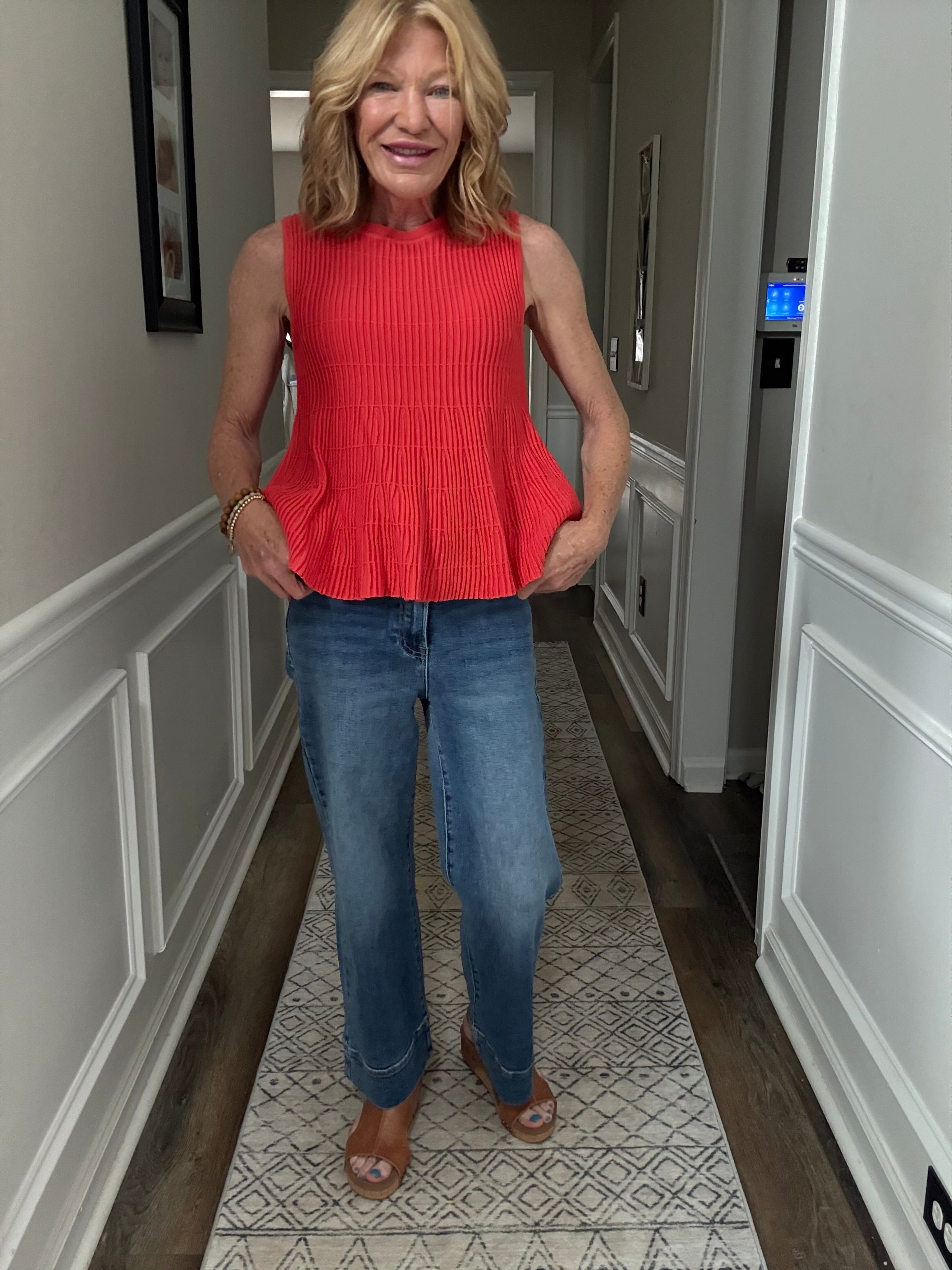 Flared Ribbed Sweater Top in Papaya