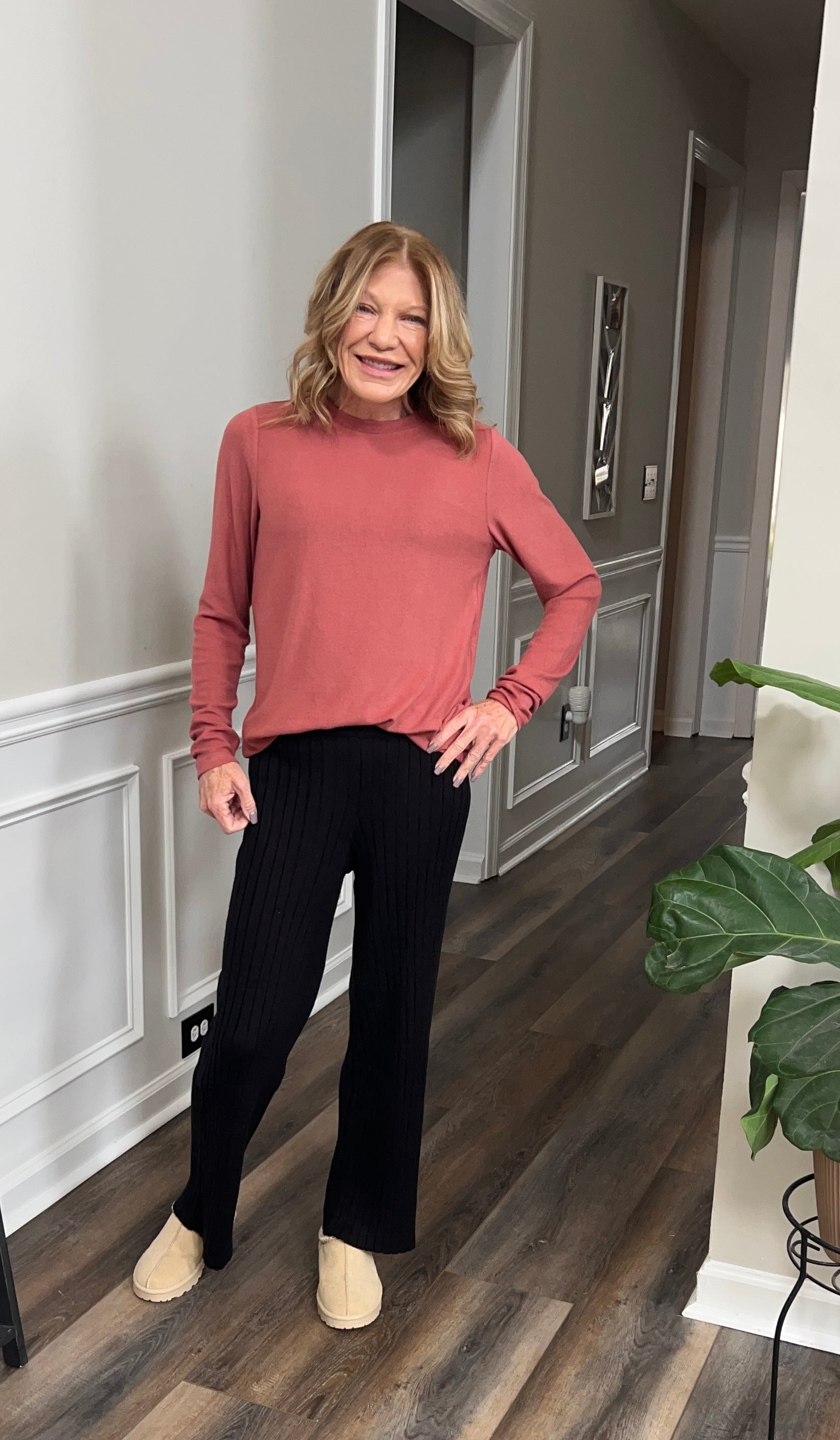 Soft knit top in Brick