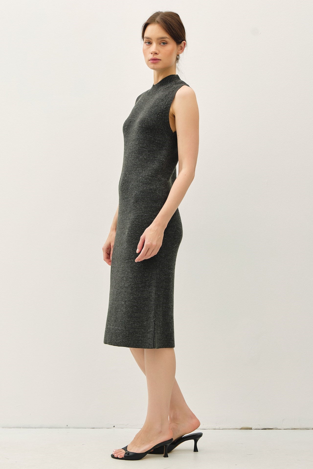 Mock Neck Sleeveless Dress in Charcoal