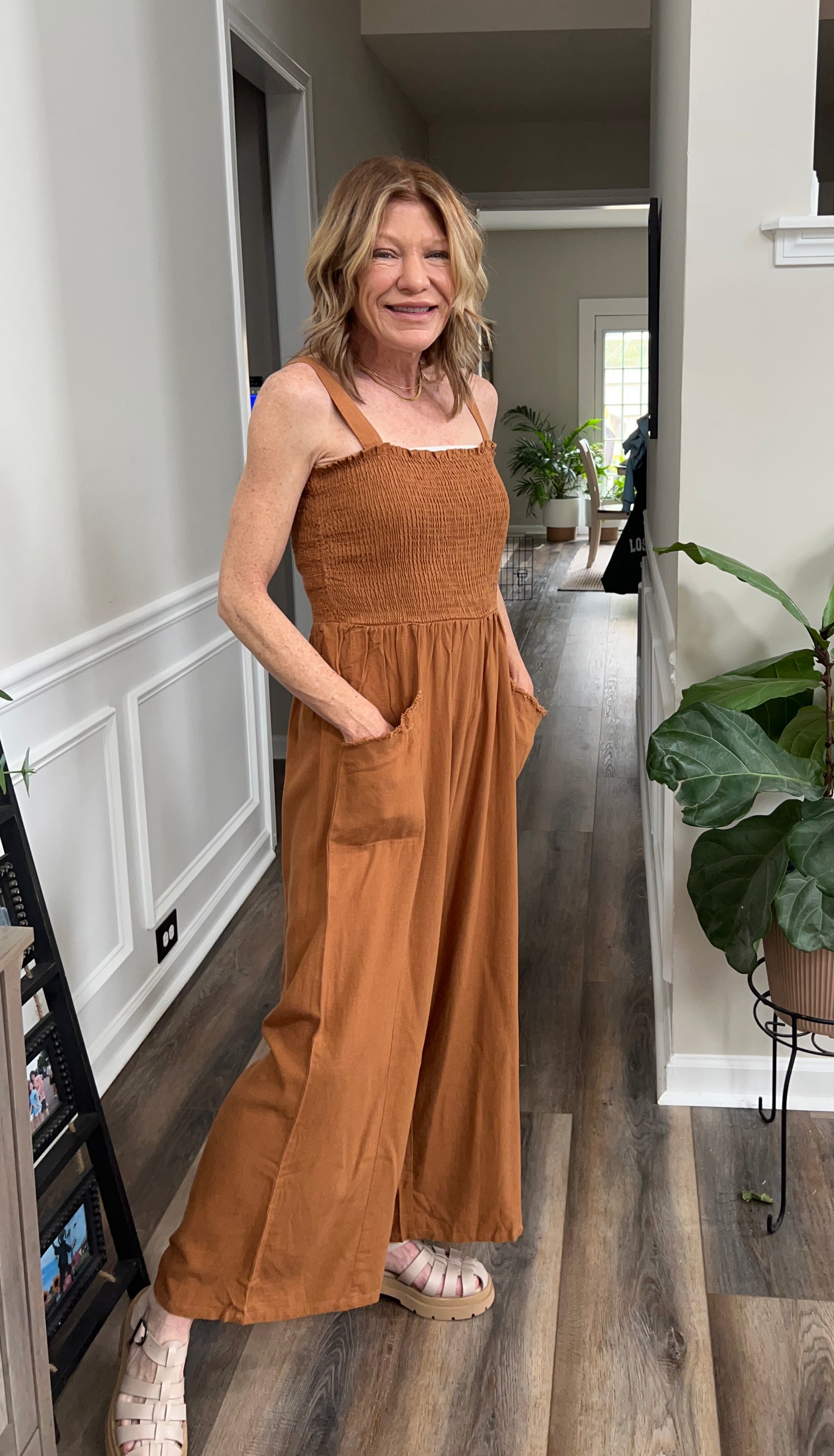 Smocked Contrast Midi Dress in Black and White