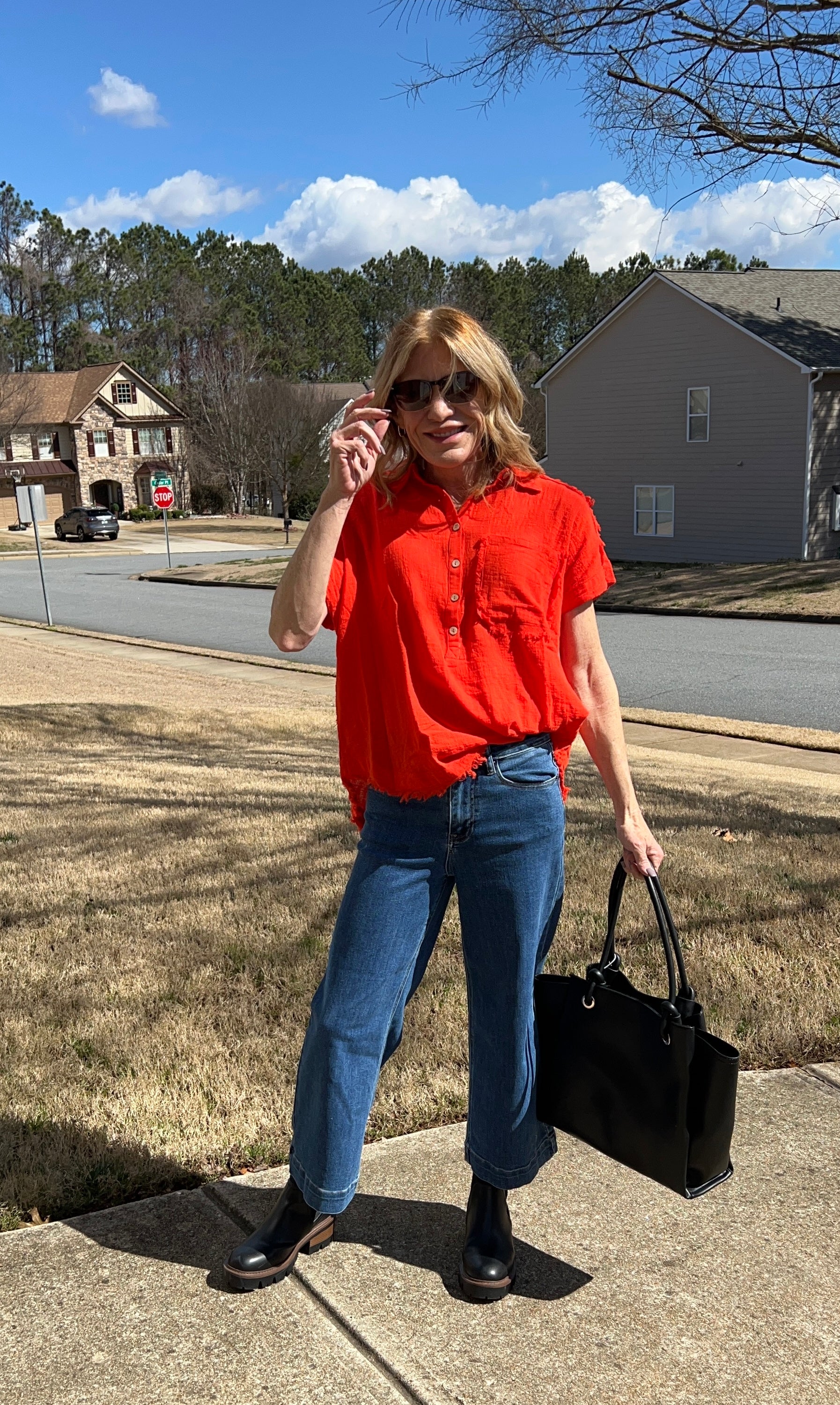 Raw Edge Top in Tomato