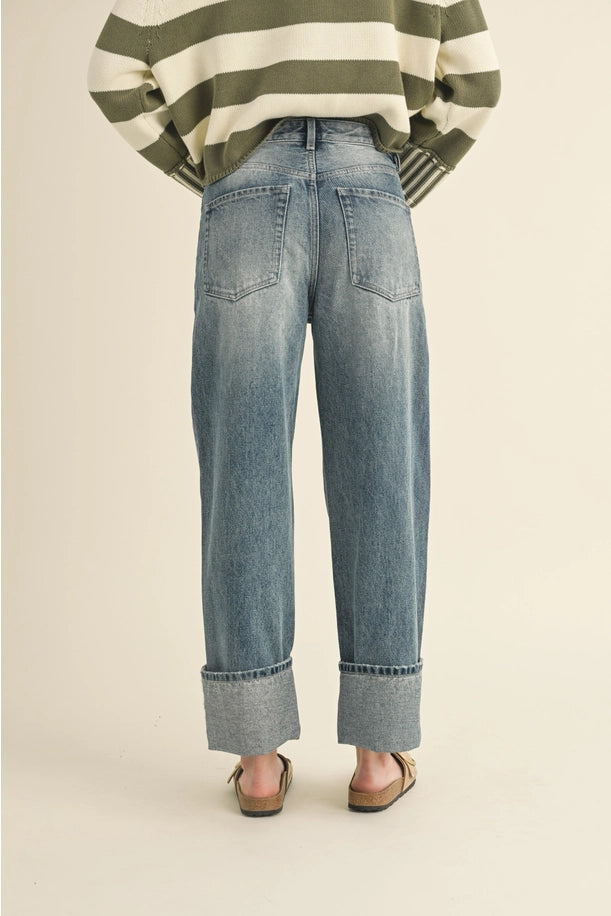 Straight Leg Cuffed Hem Denim by Miou Muse