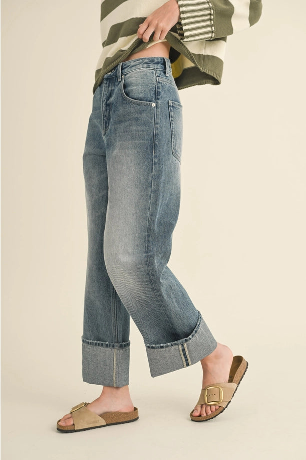 Straight Leg Cuffed Hem Denim by Miou Muse