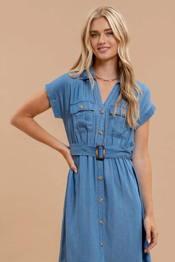 Chambray Collared Button-Down Dress