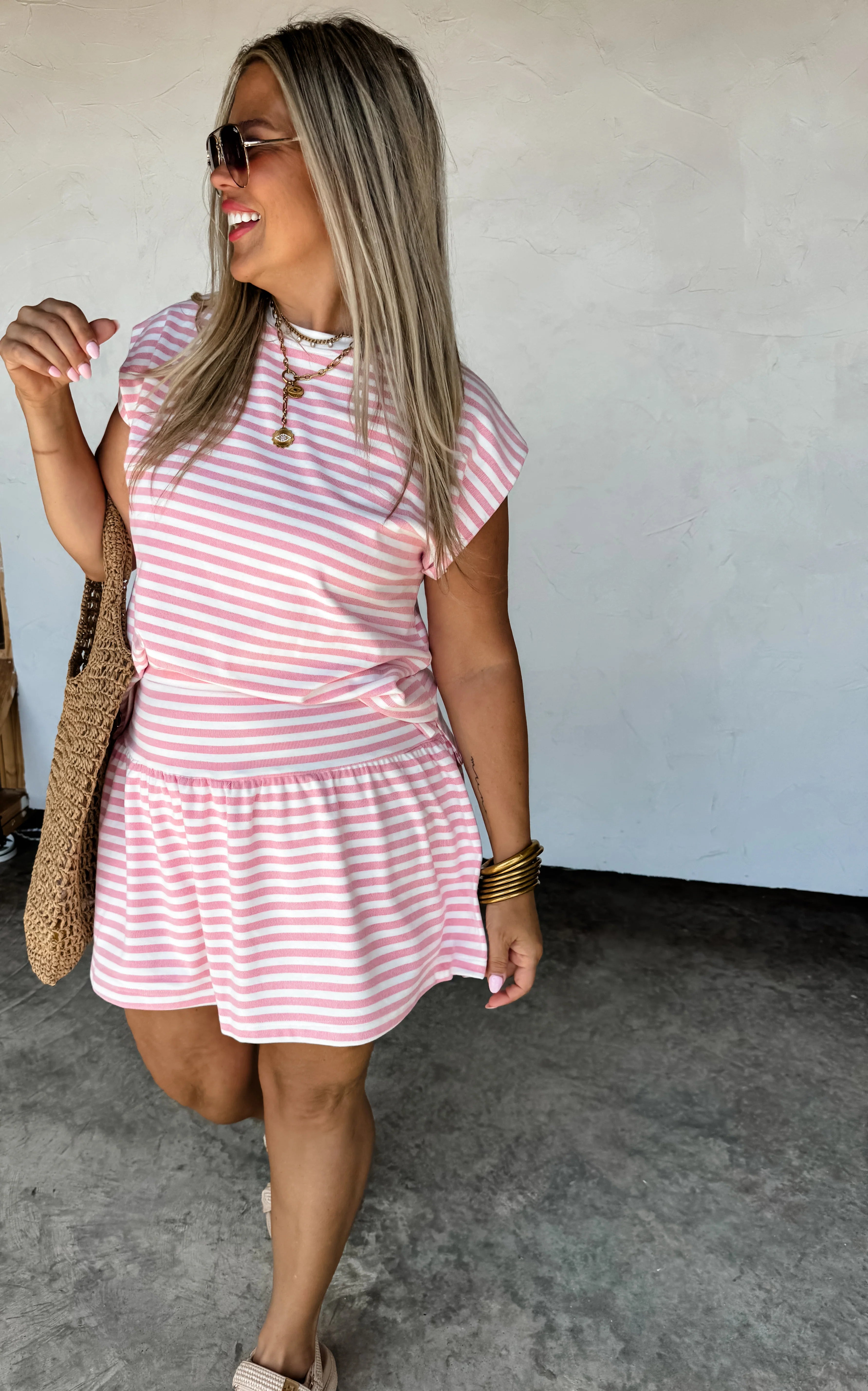 Stripe Skort Set in Pink