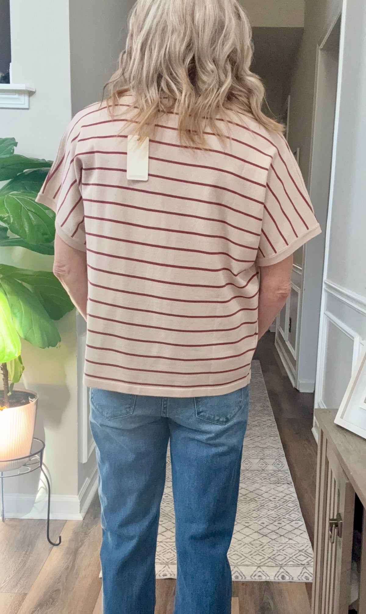 Stripe Boxy Top in Berry/Taupe