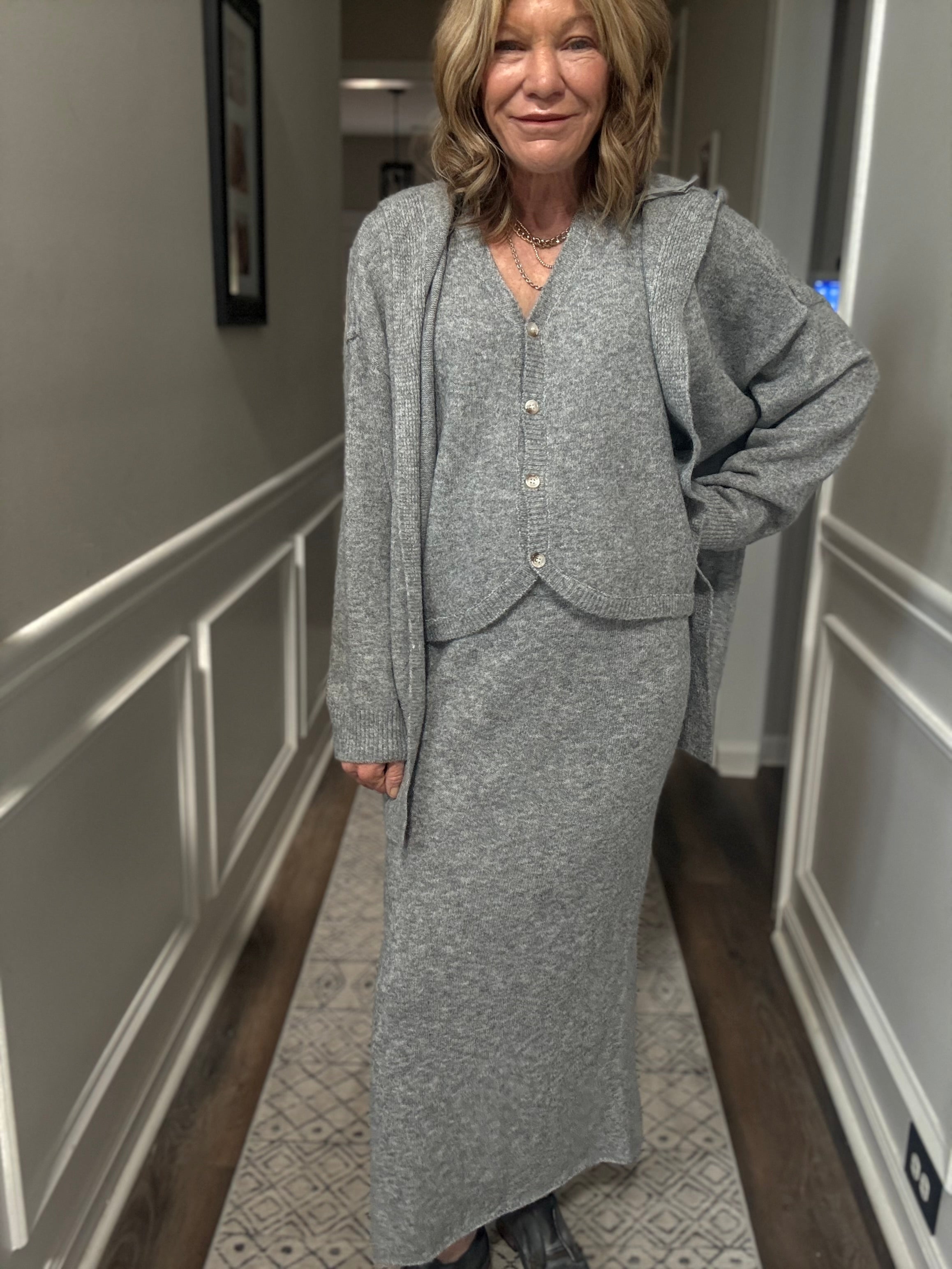 3 Piece Vest and Skirt Set in Heathered  Grey