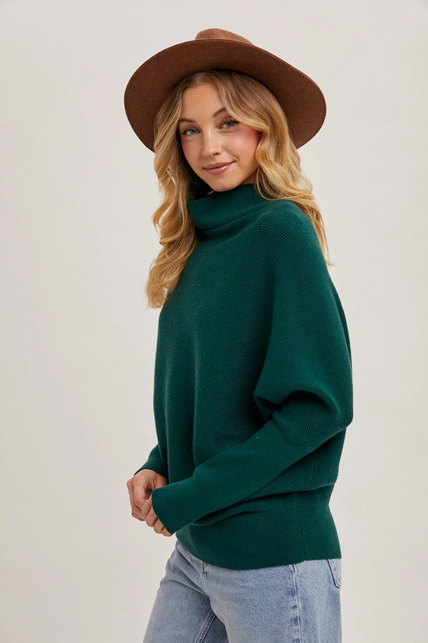 Slouch Neck Dolman Pullover in Hunter Green