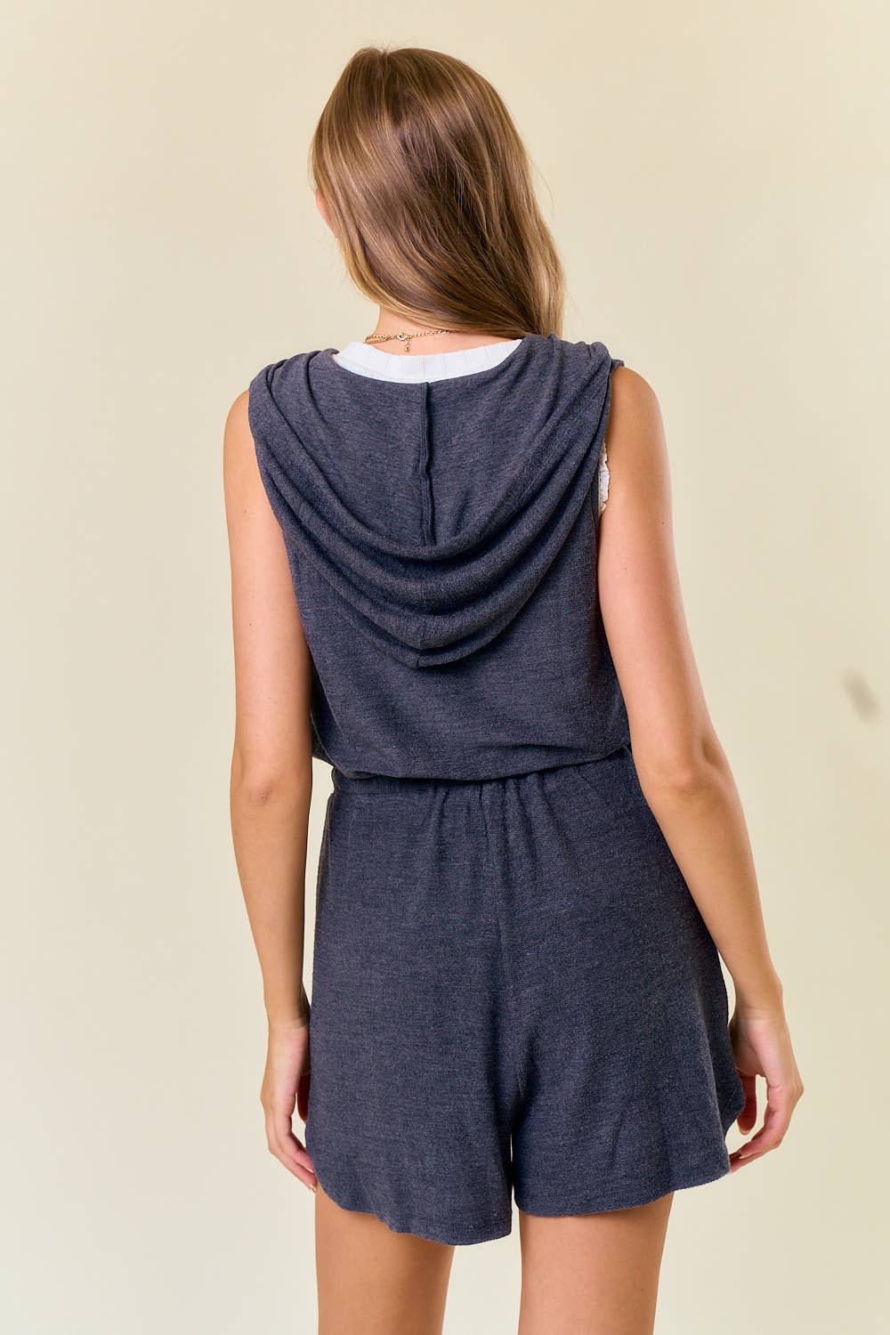 French Terry Sleeveless Romper in Charcoal