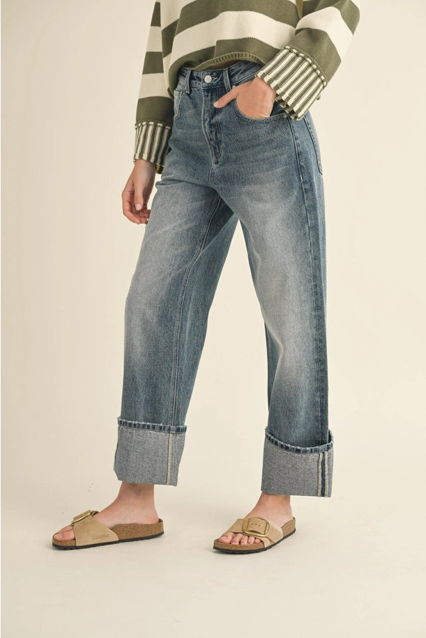 Straight Leg Cuffed Hem Denim by Miou Muse