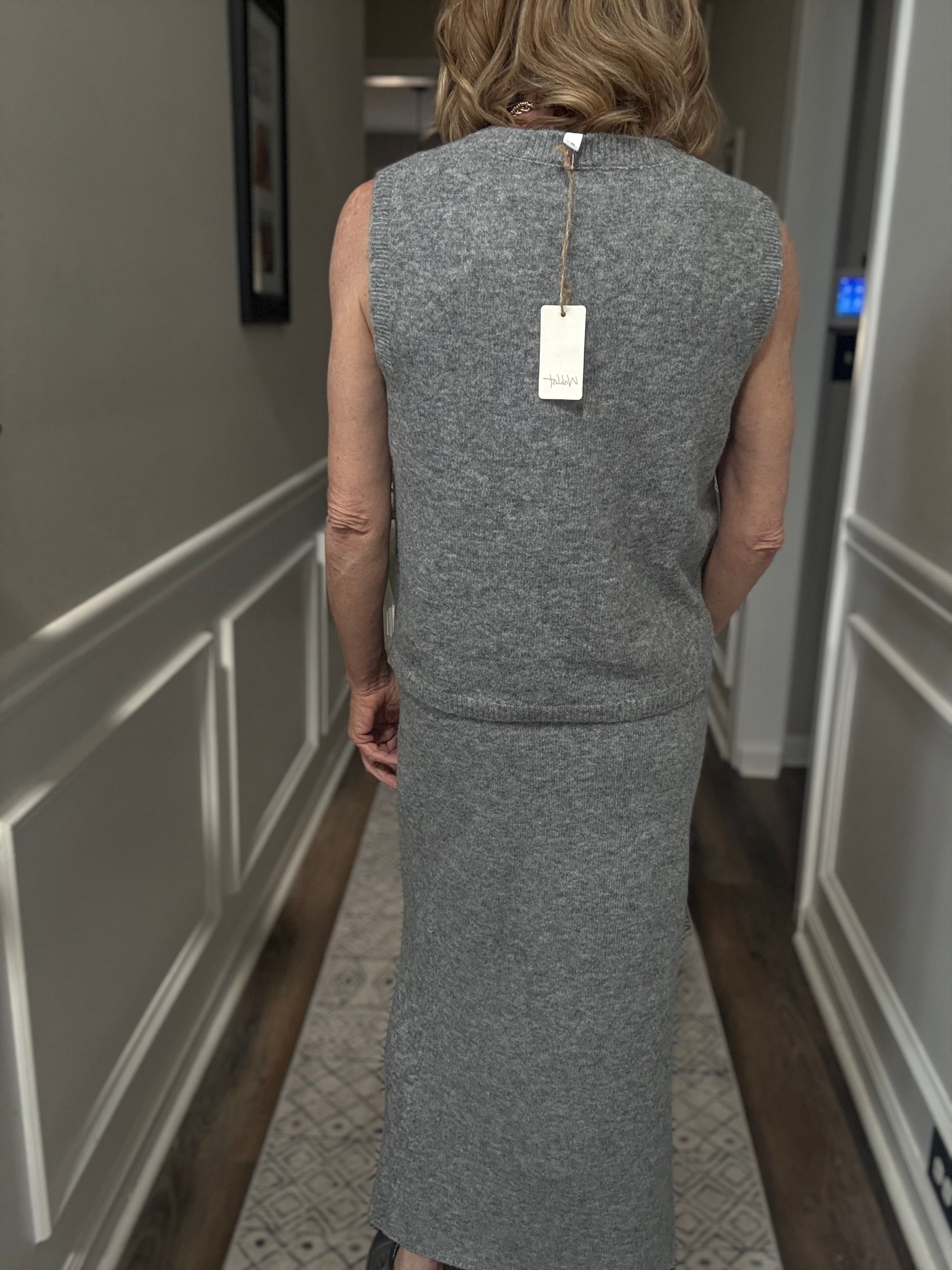 3 Piece Vest and Skirt Set in Heathered  Grey