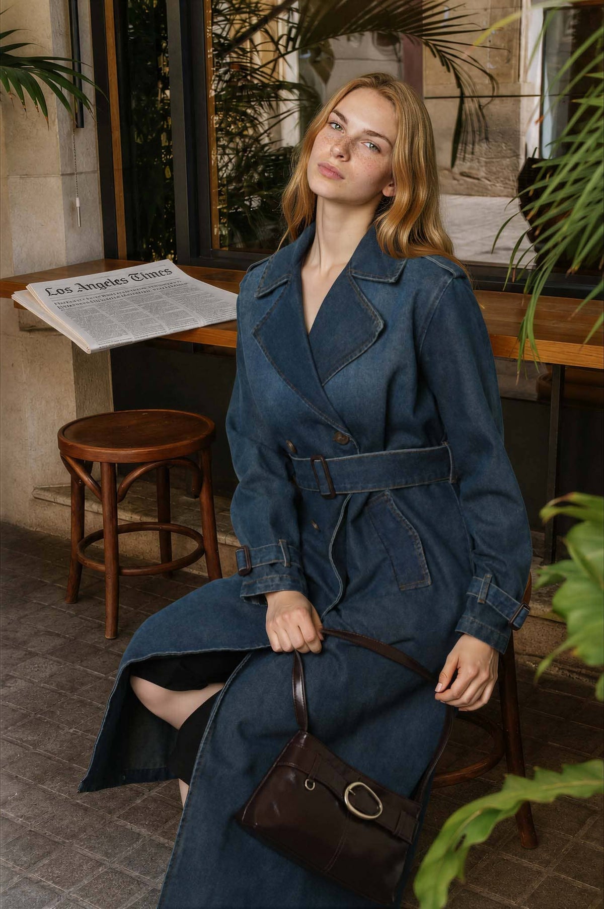 NOTCH COLLAR DENIM TRENCH COAT