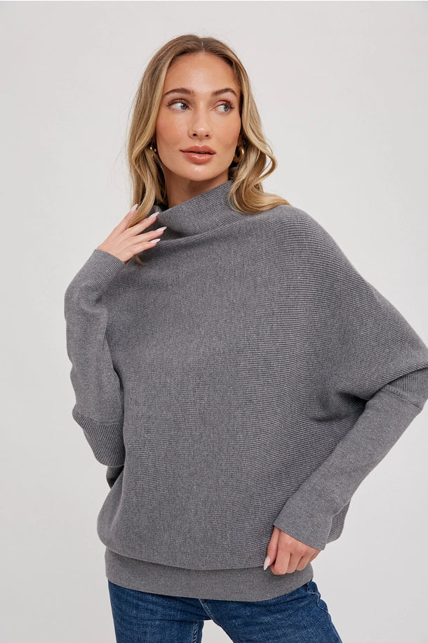 Slouch Neck Dolman Pullover in Dark Grey