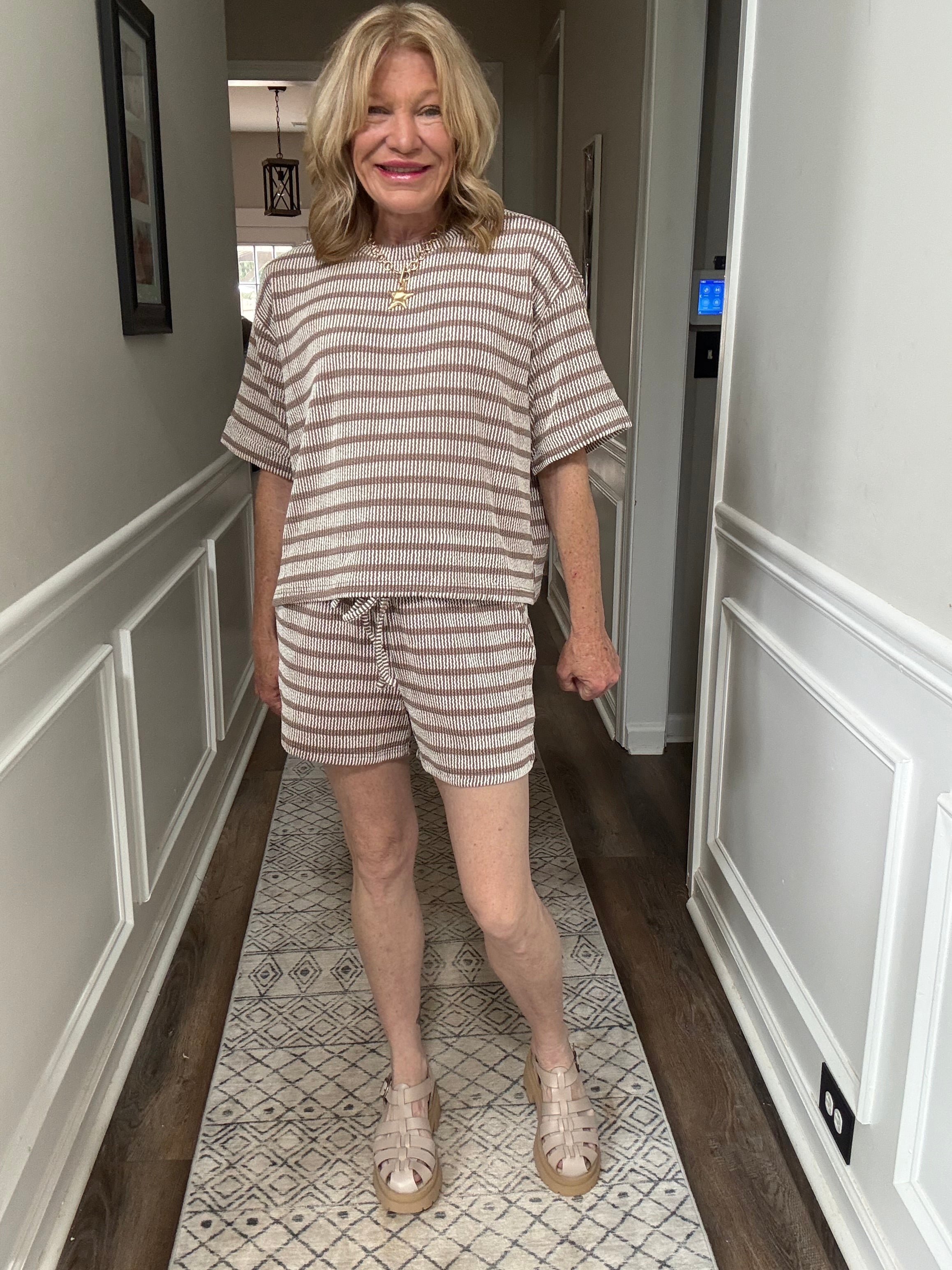 Ribbed Stripe Set in Mocha
