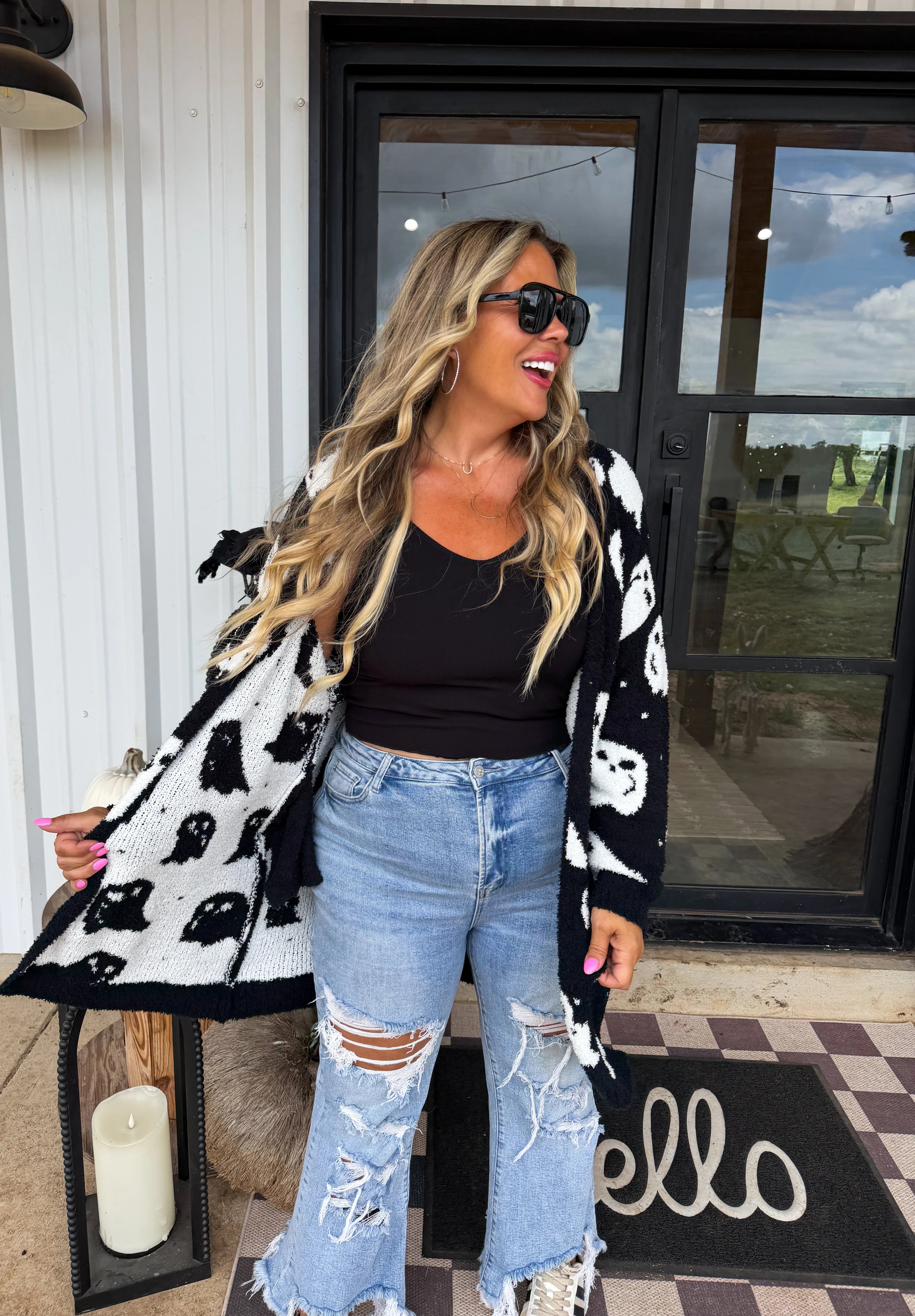 Reversible Cloud Cardigan Halloween Ghost