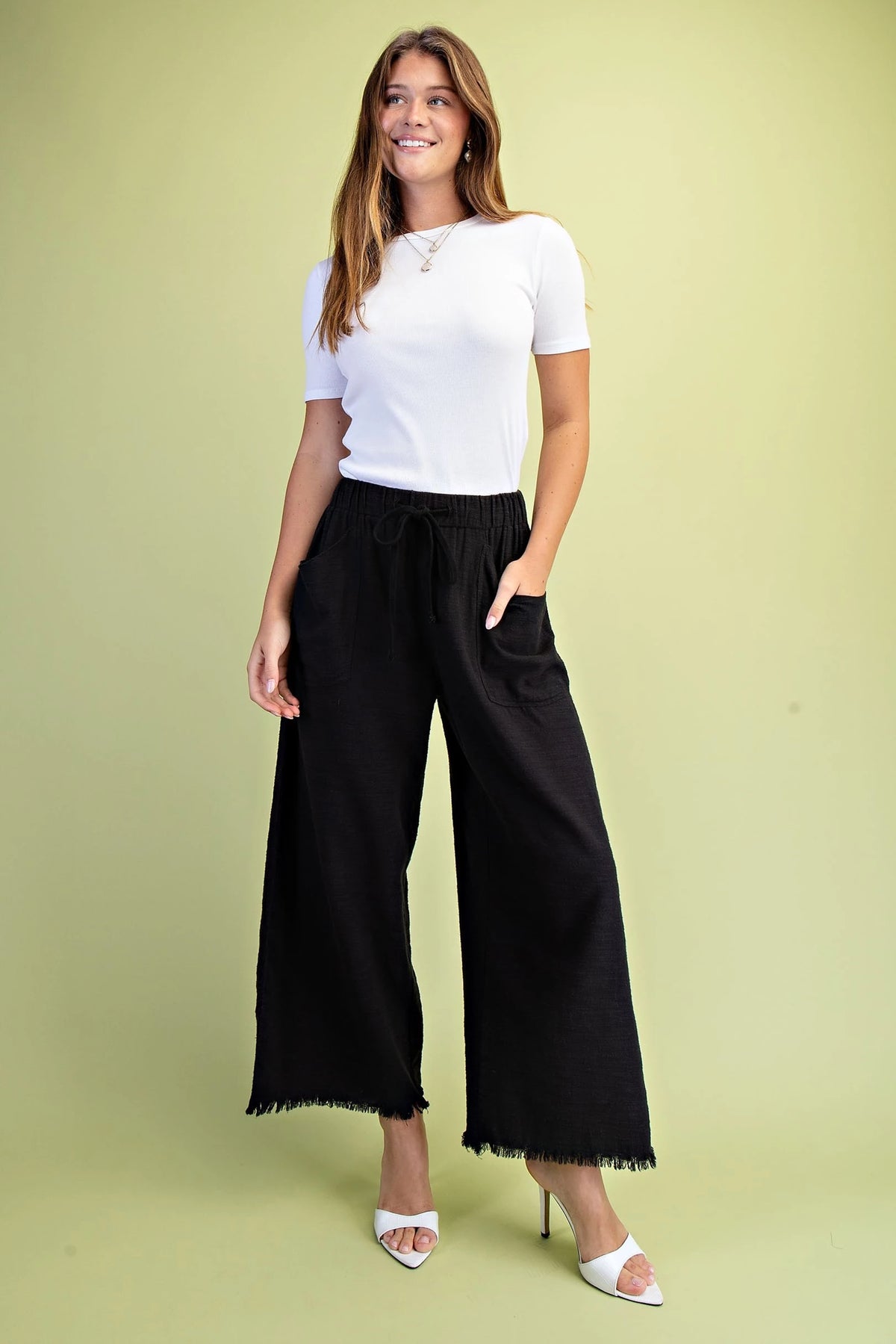 Frayed Wide Leg Pants in Black