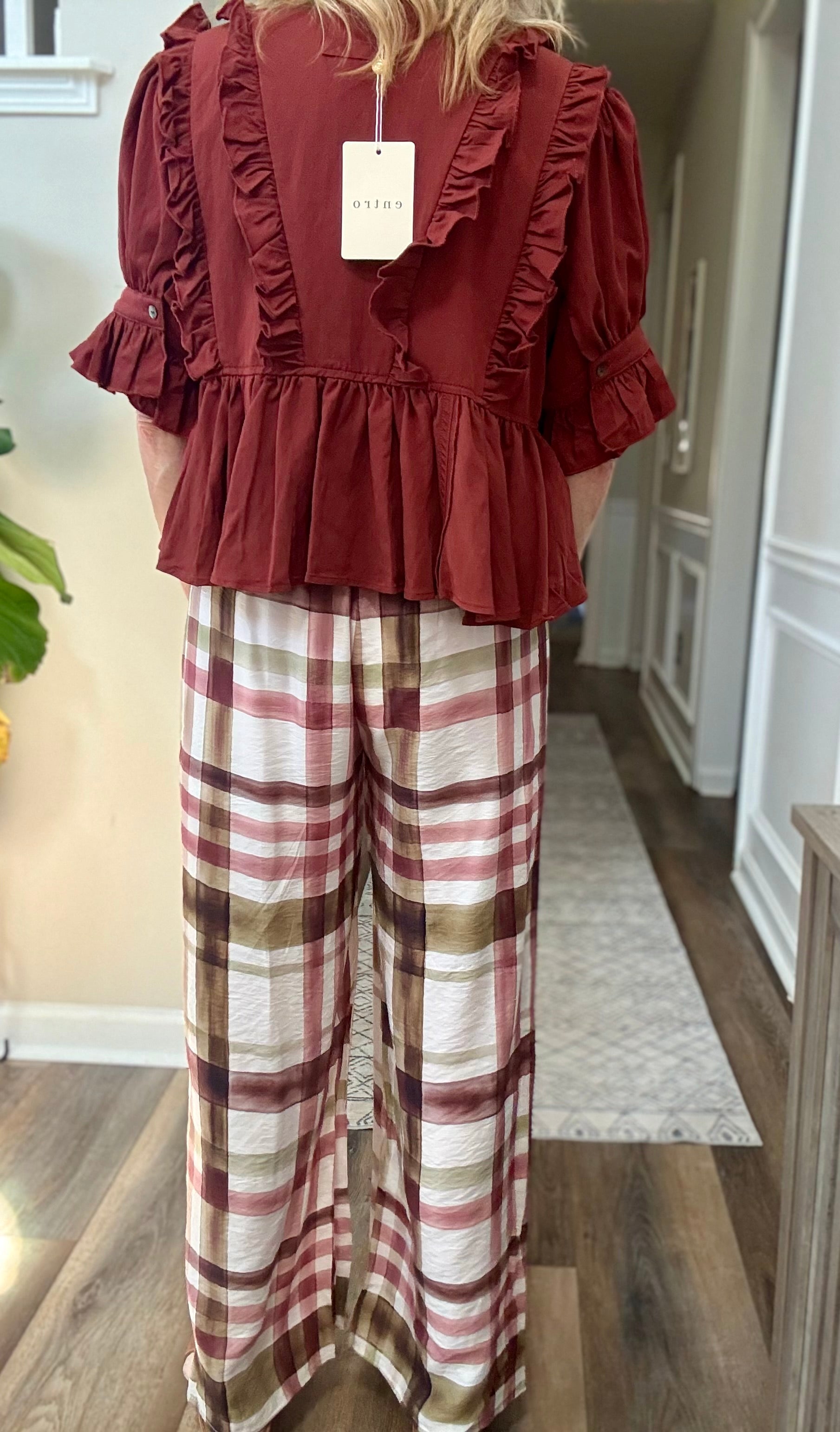 Stripe Checker Pants in Burgundy Combo