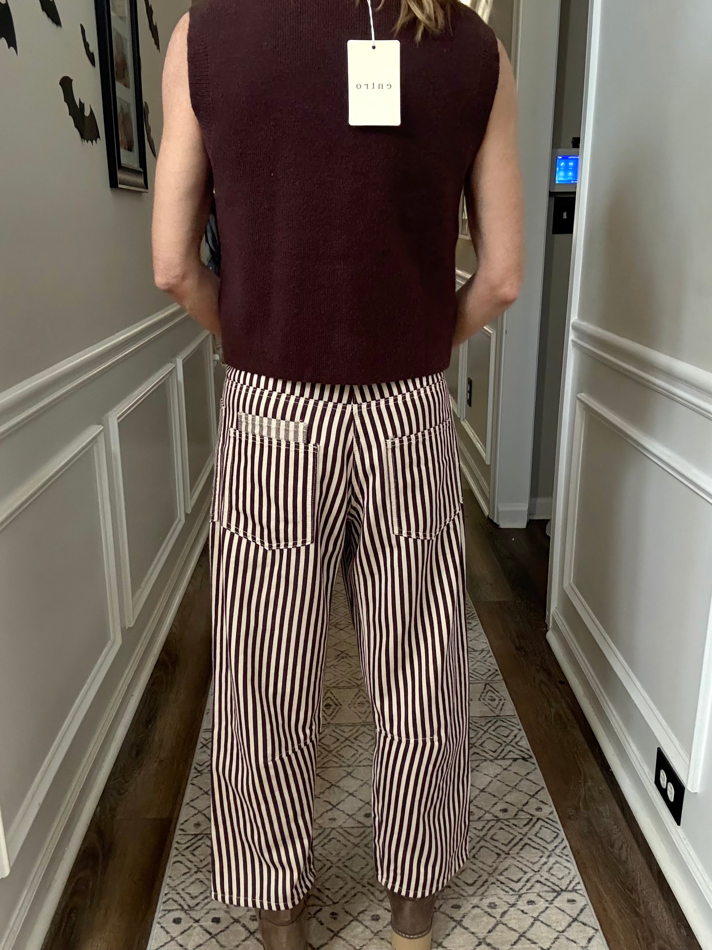 Stripe Drawstring Barrel Pants