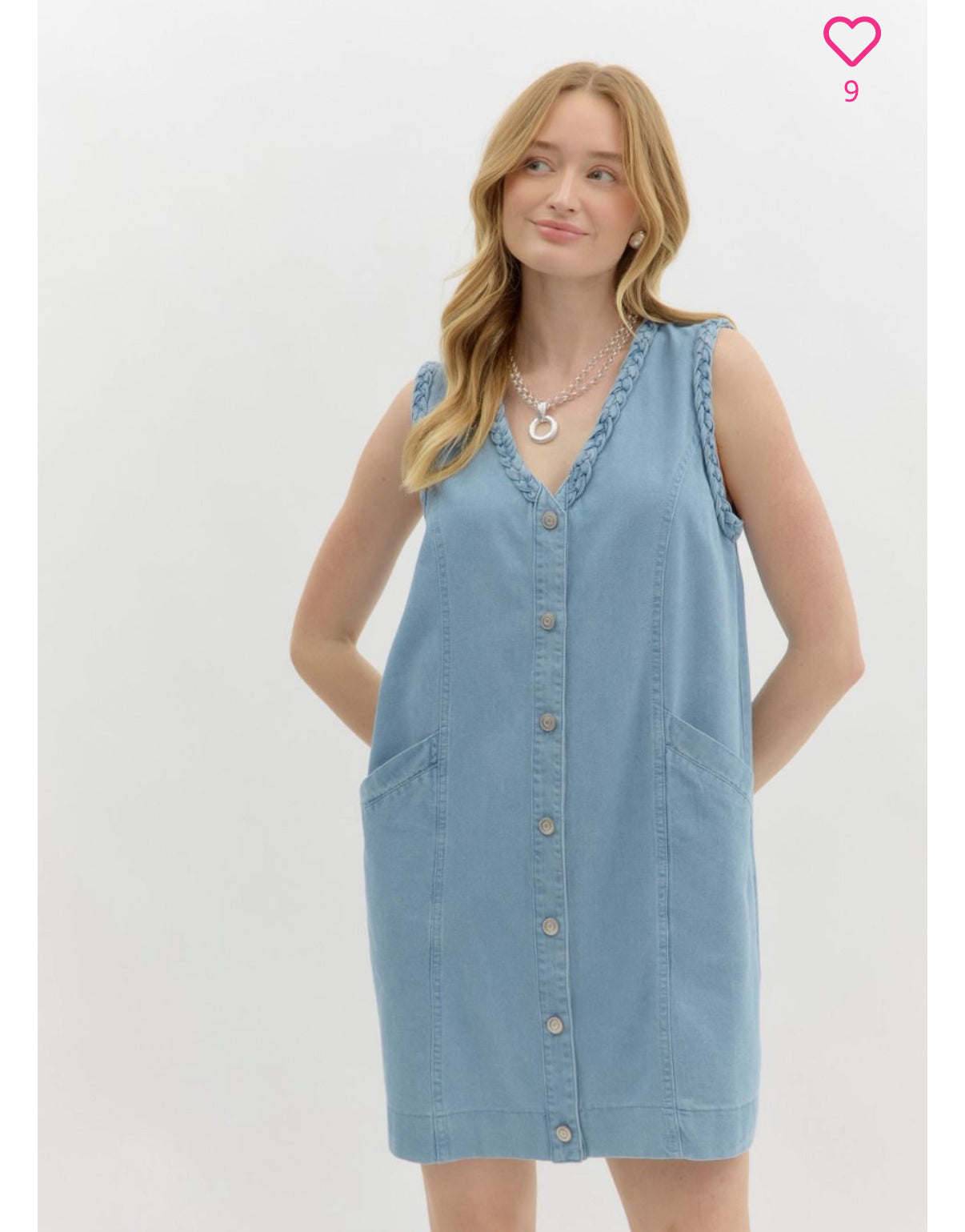 Braided V-Neck Denim Dress