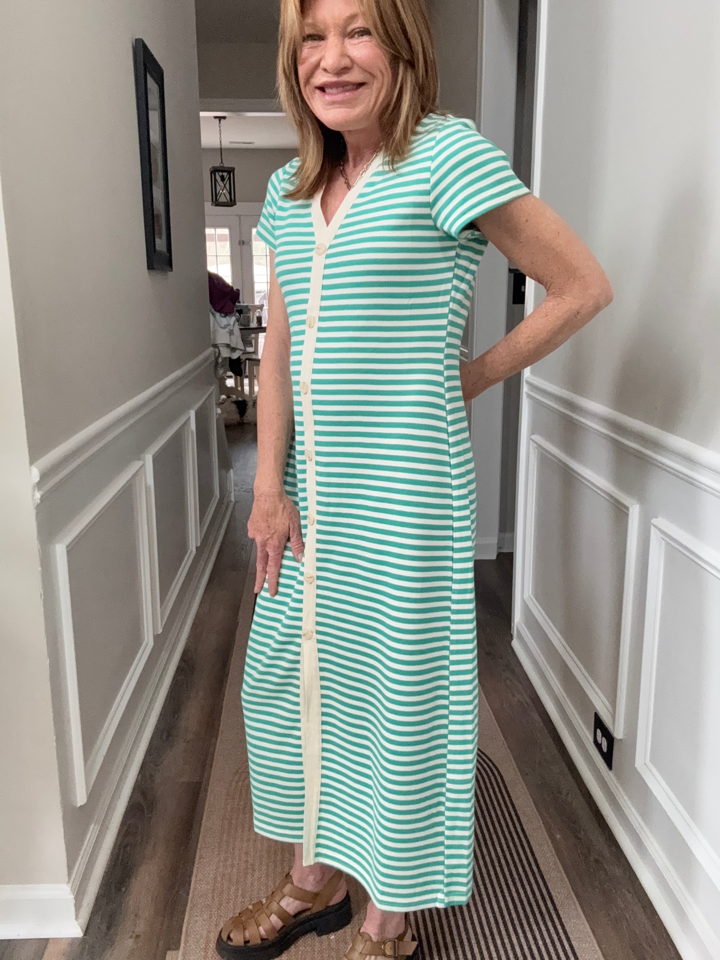 Stripe Button Down Dress in Jade