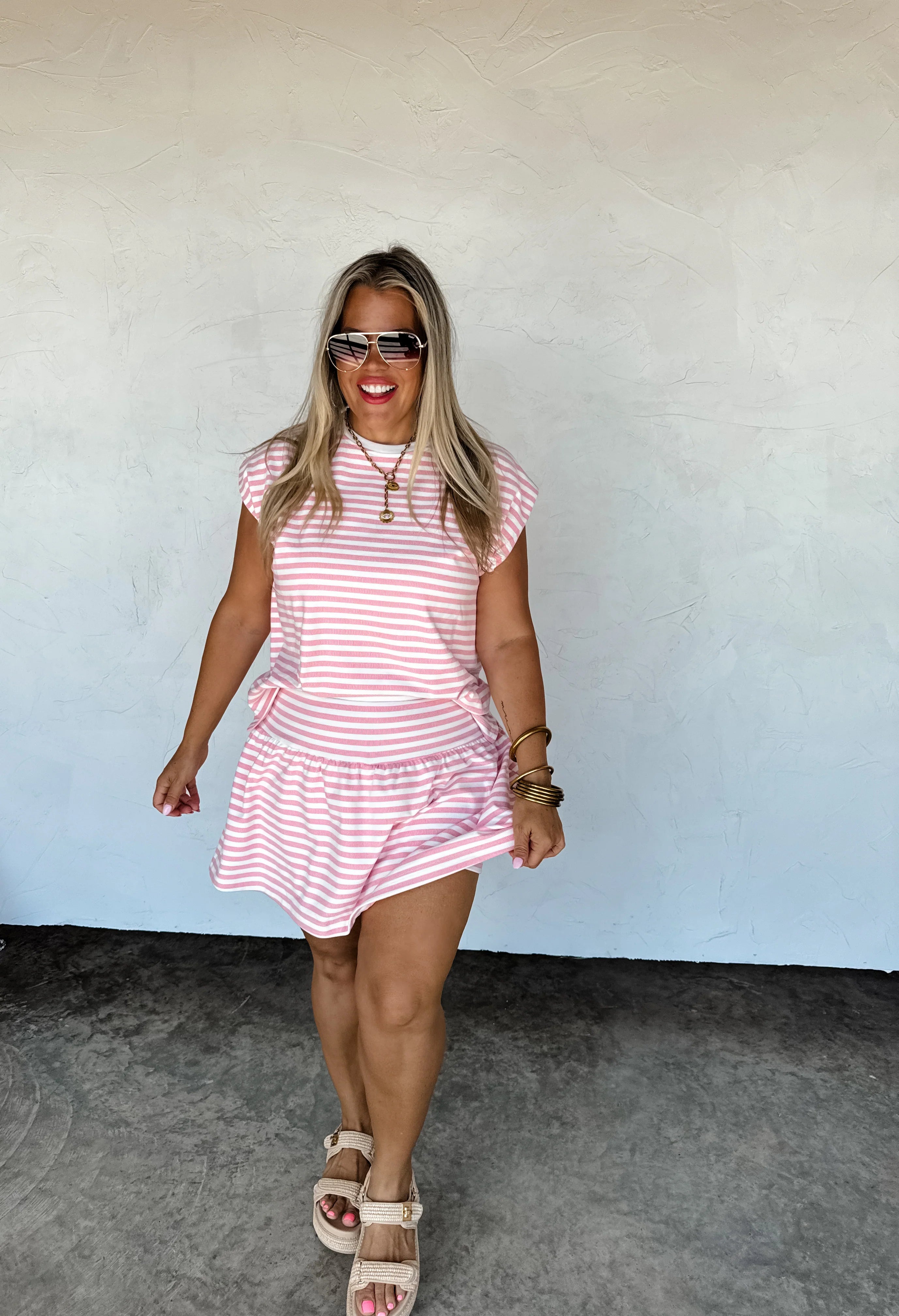 Stripe Skort Set in Pink