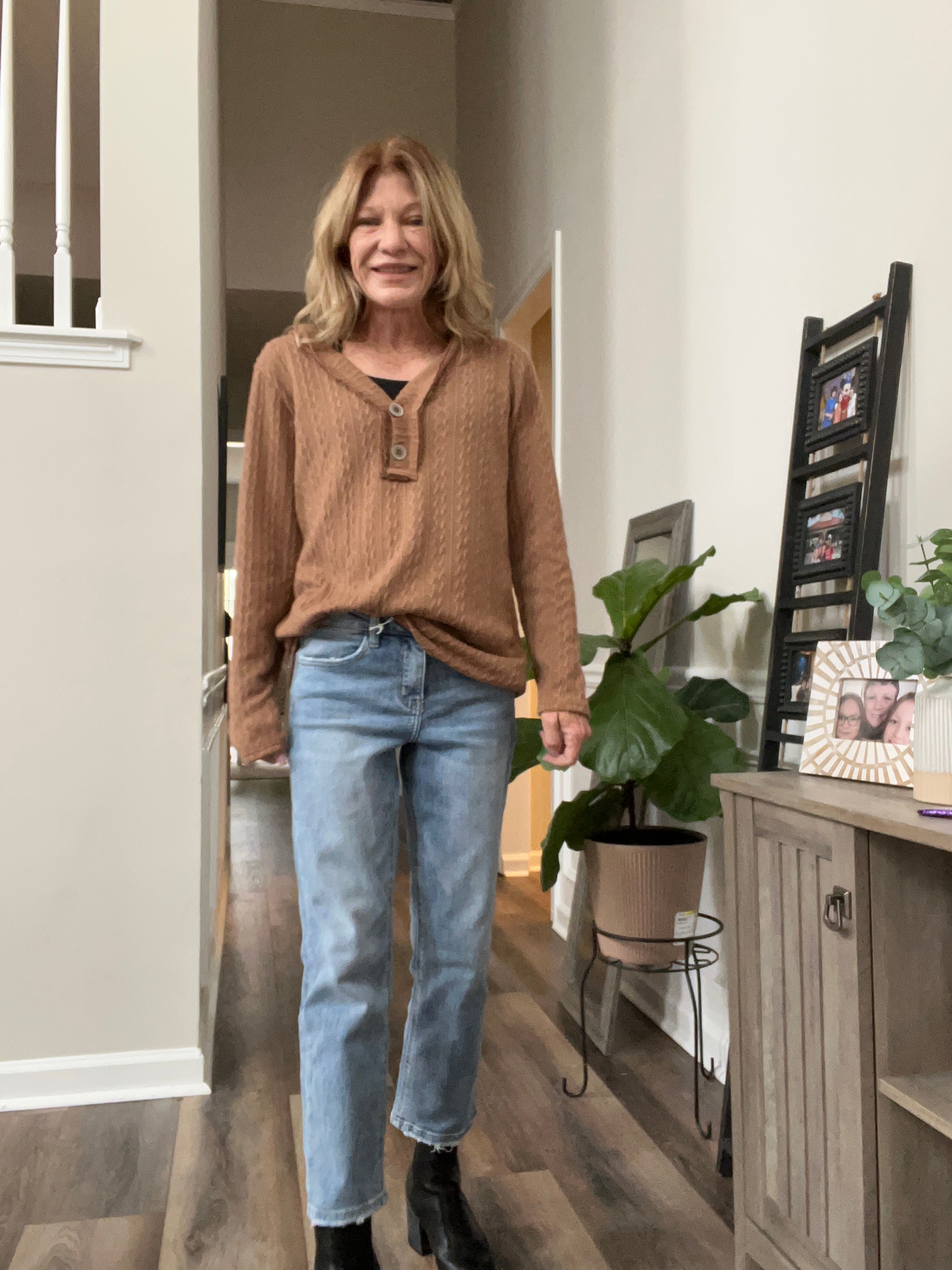 Long Sleeve V-Neck Solid Texture With Elbow Patch