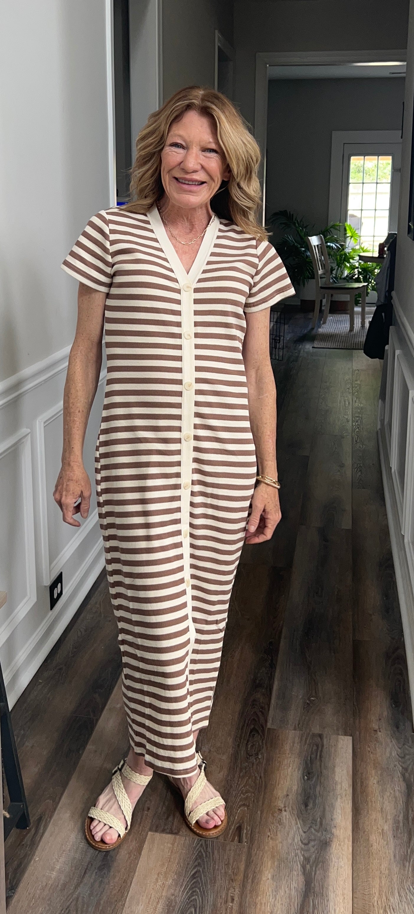 Striped Knit Dress in Mocha and Natural
