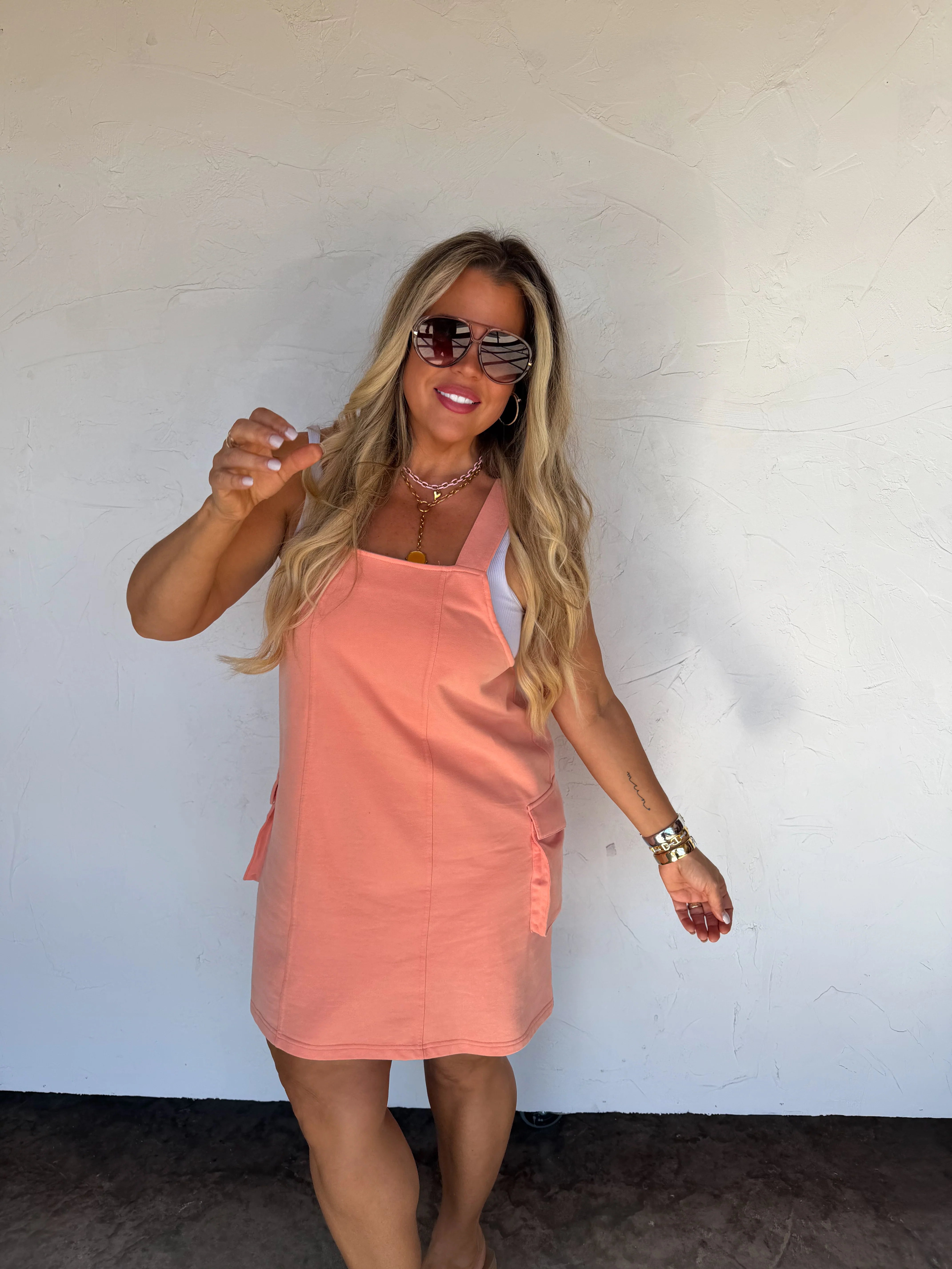 Summer Overall Dress in Coral 40% off