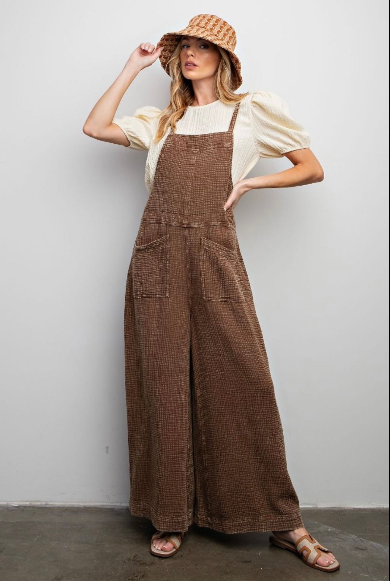 Smocked Overall Dress in sage leaf