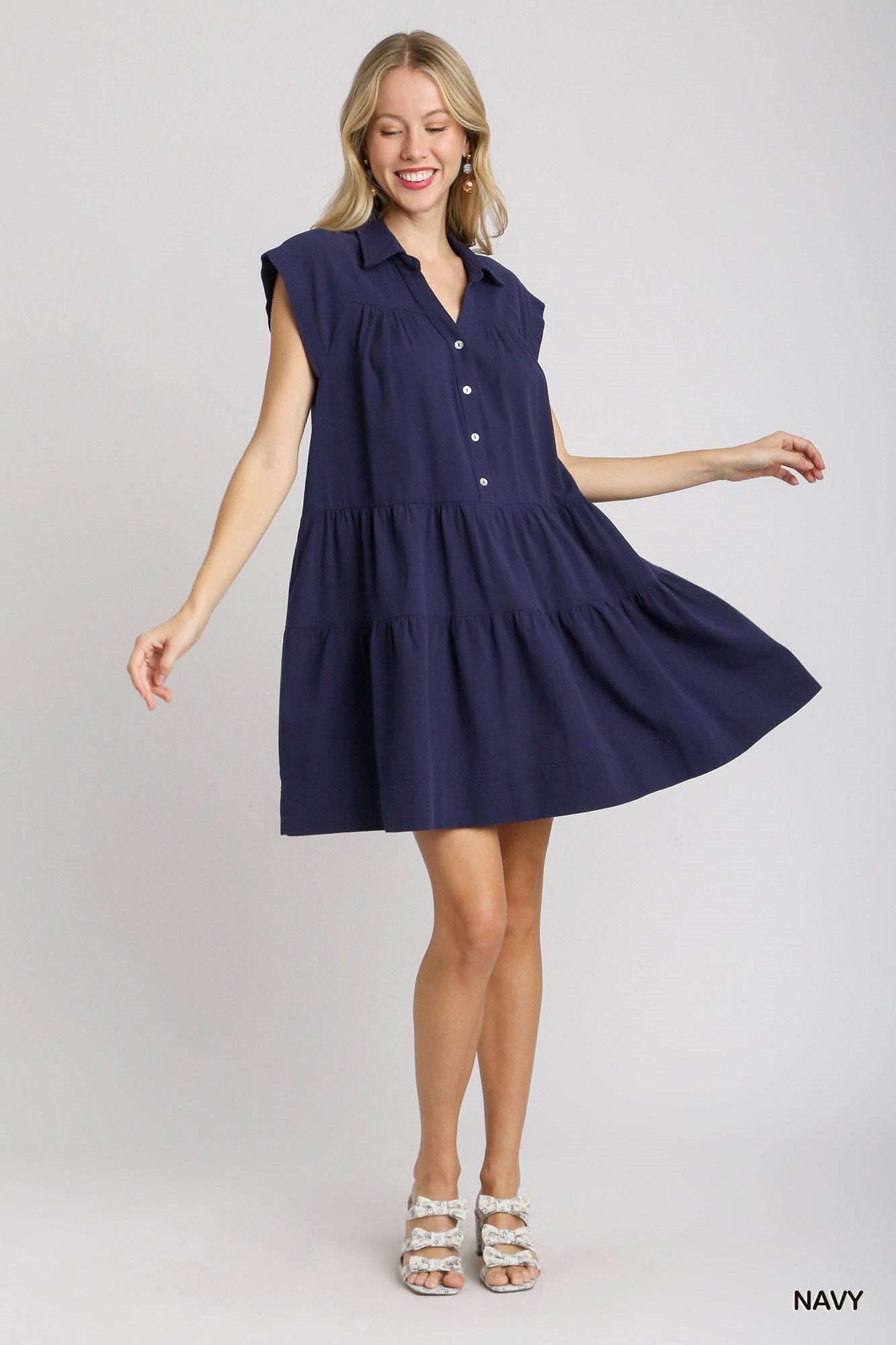 Collared Tiered Dress in Navy