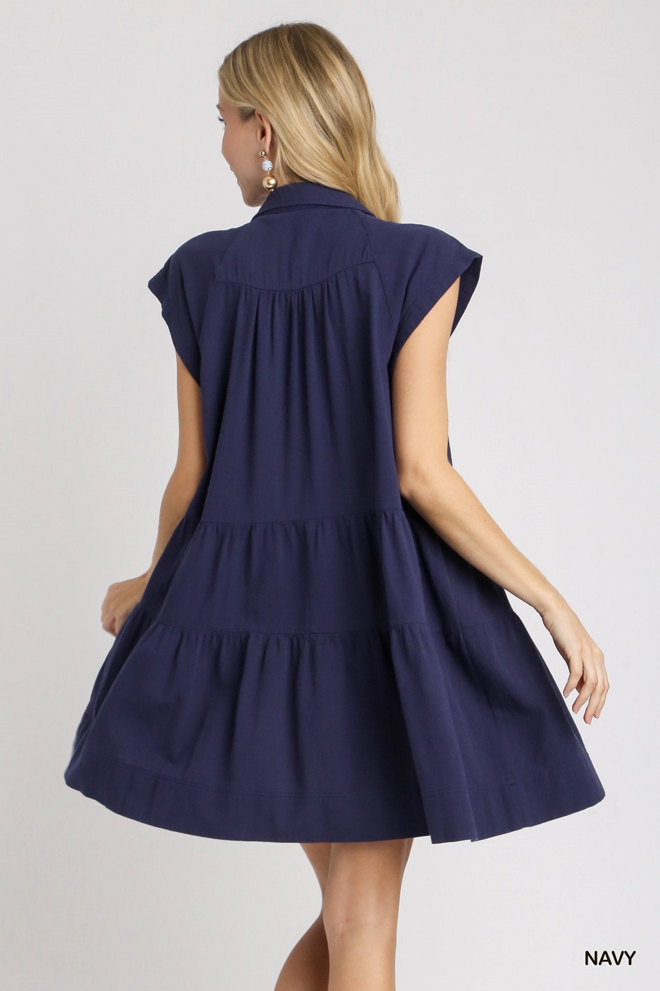 Collared Tiered Dress in Navy
