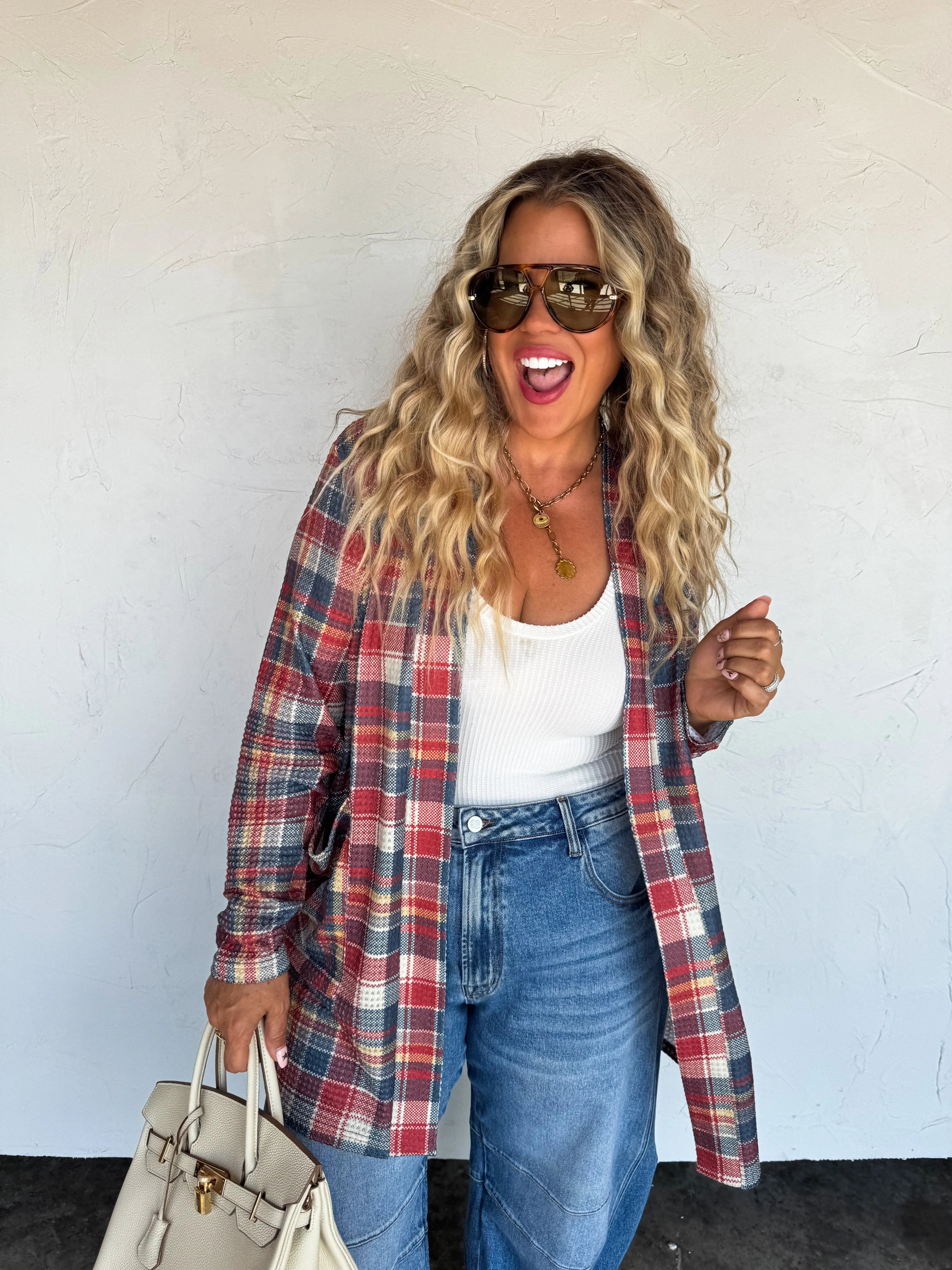 Lola Cardigan Red Plaid