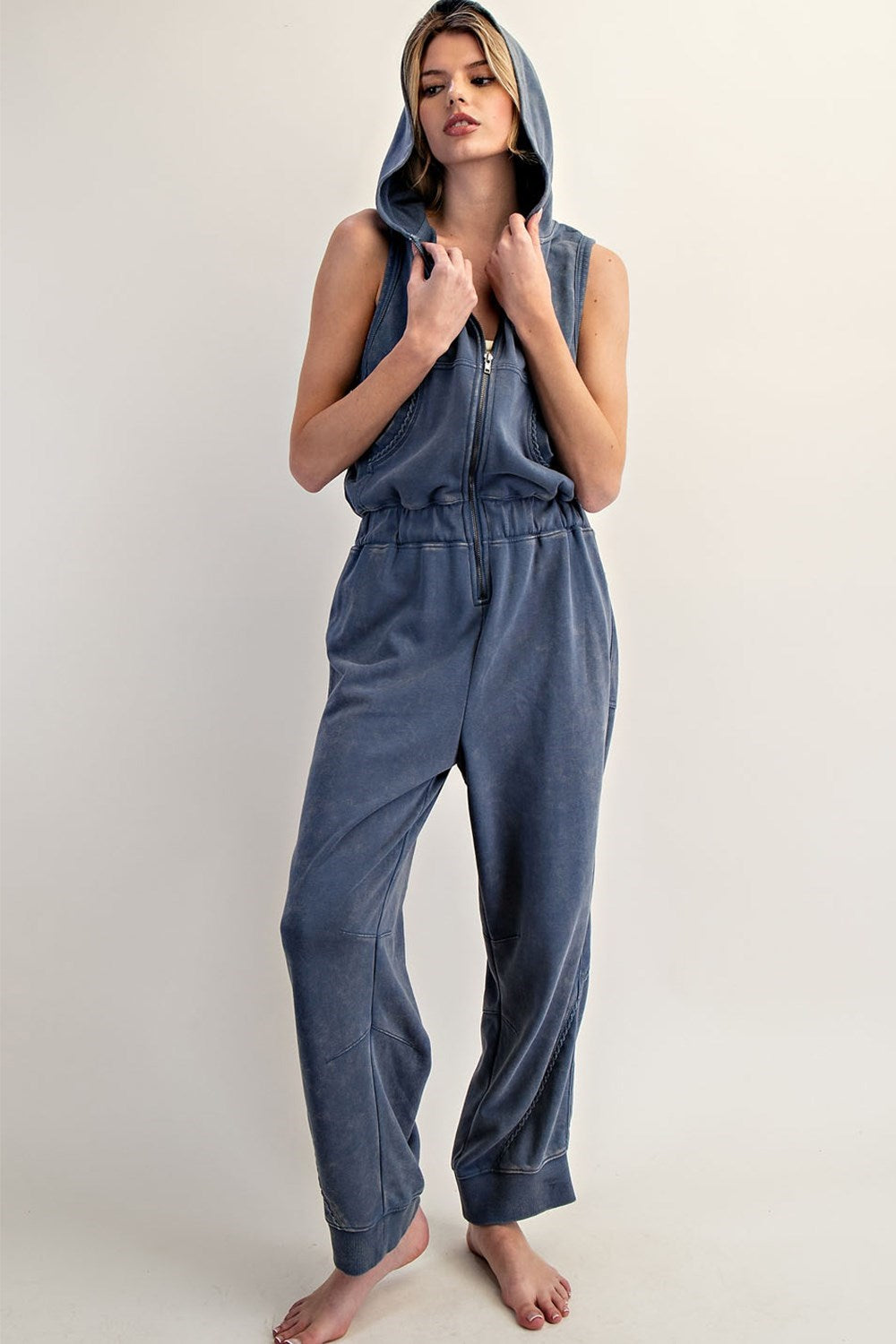Hooded Jogger Jumpsuit in Denim