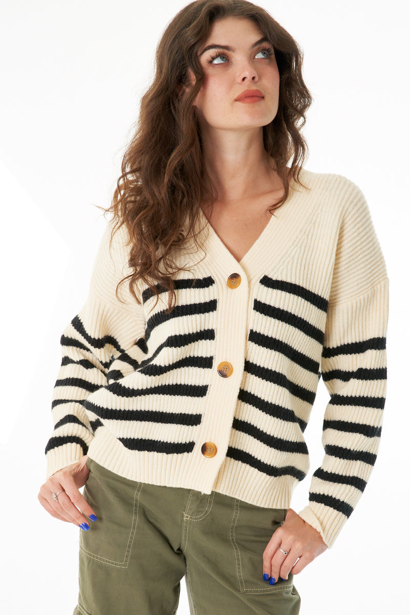 Striped Cardigan in Black/Cream