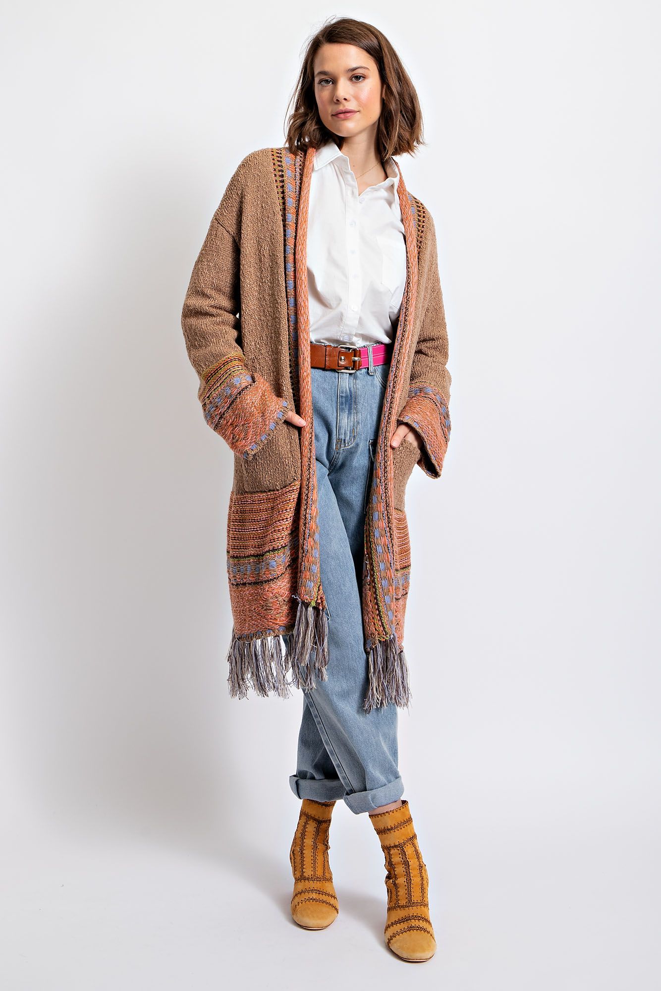 Patterned Cardi in Taupe/Mixed colors