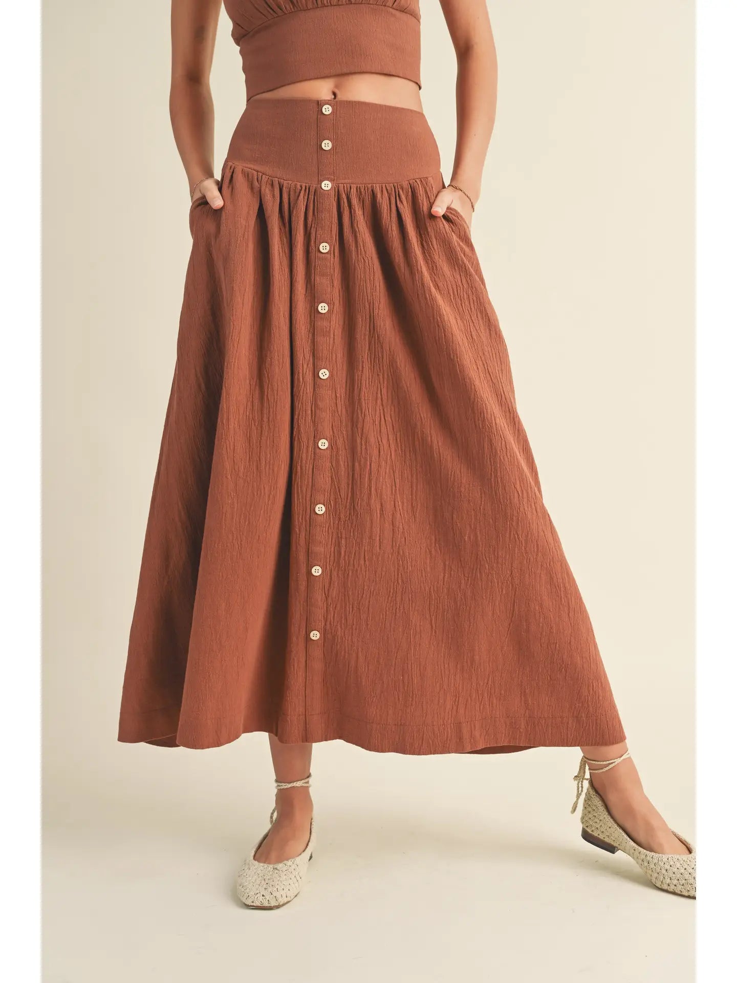 Button Down Maxi Skirt IN Toffee