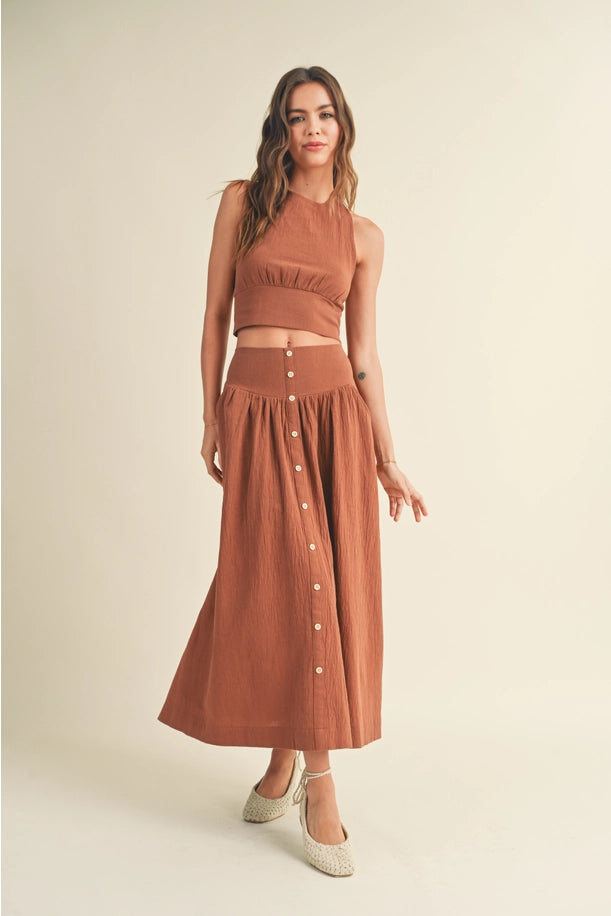 Button Down Maxi Skirt IN Toffee