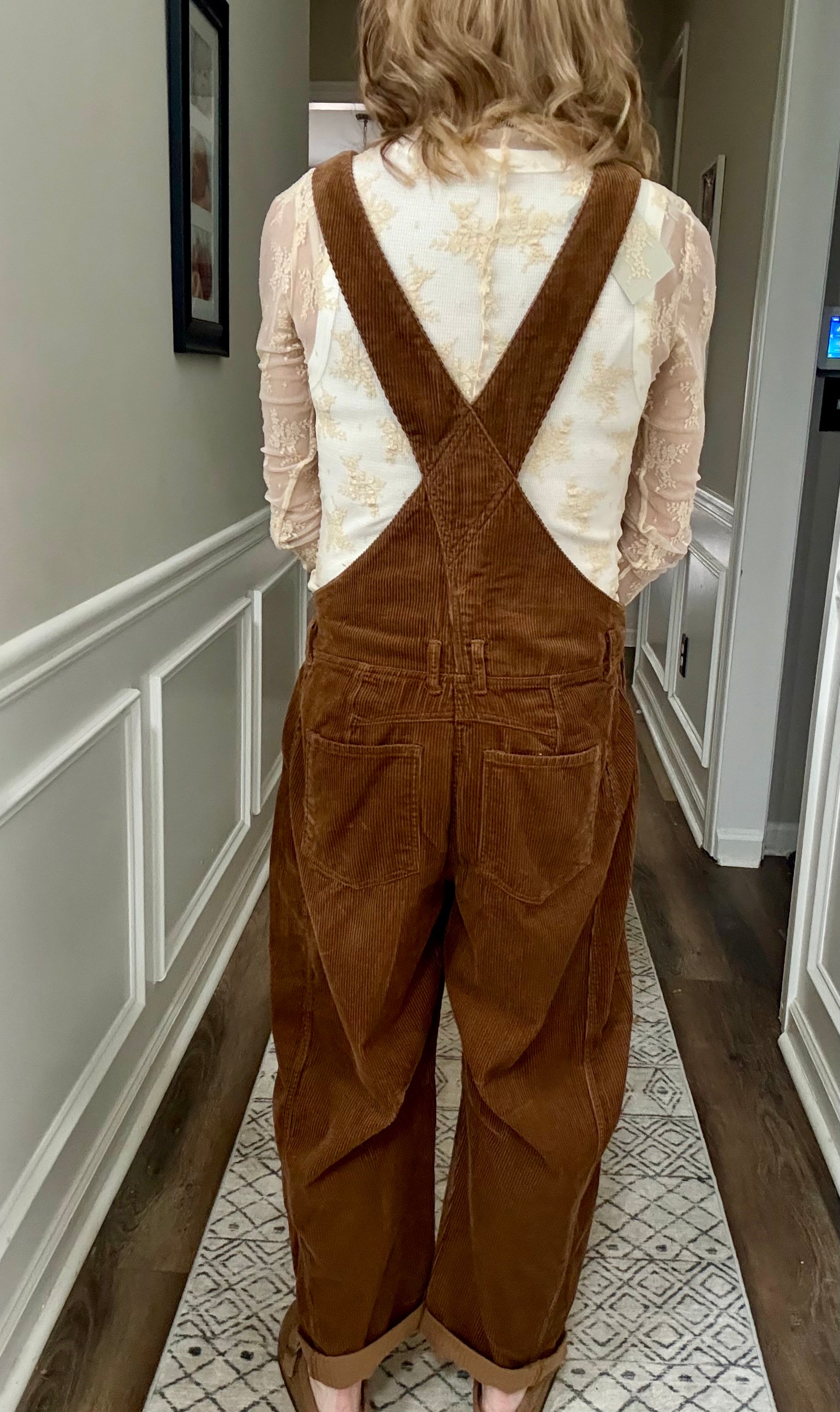 Corduroy Barrel Overalls in Teddy Bear
