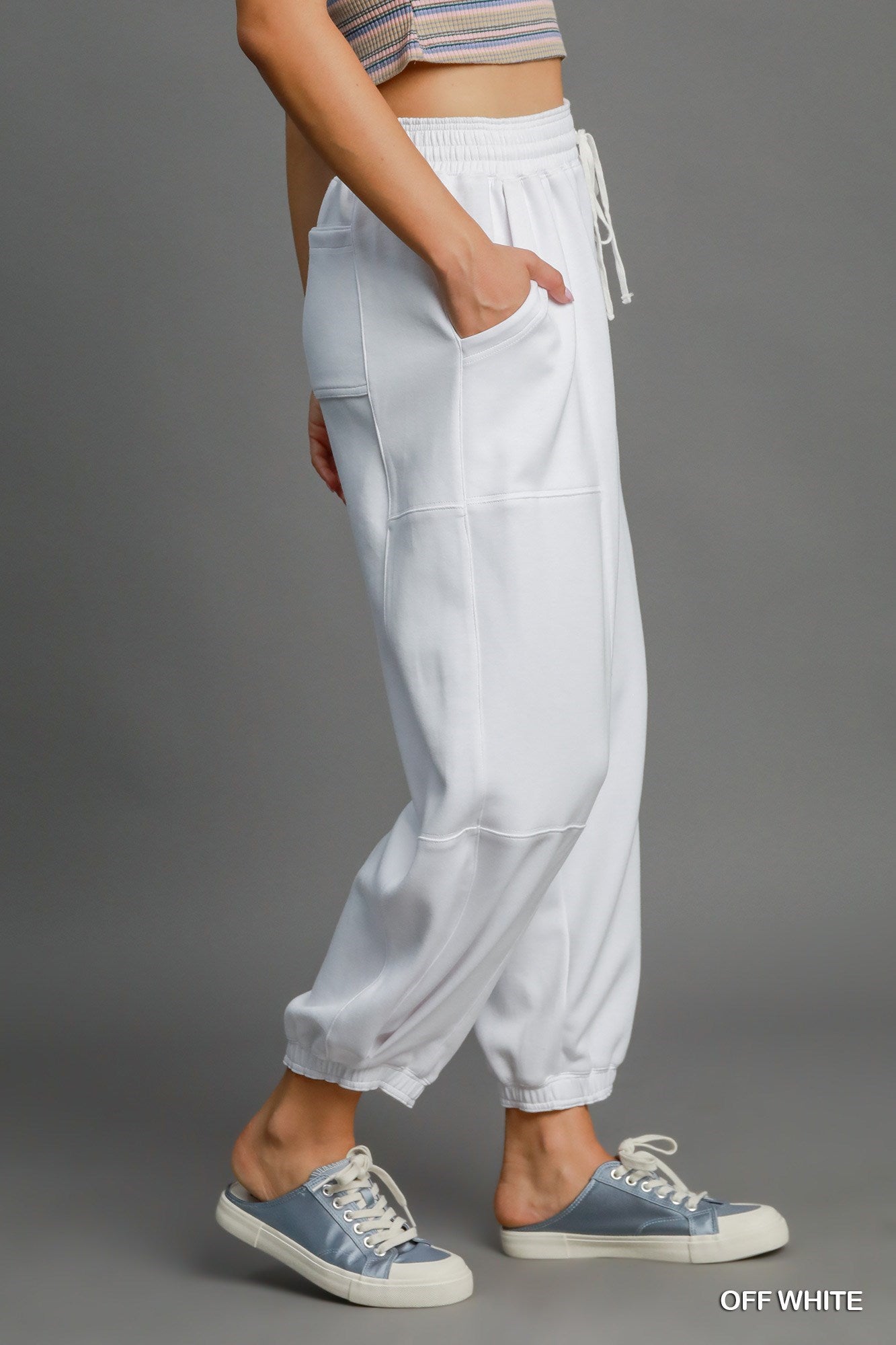 LUXEKNIT Barrel Joggers in Off White