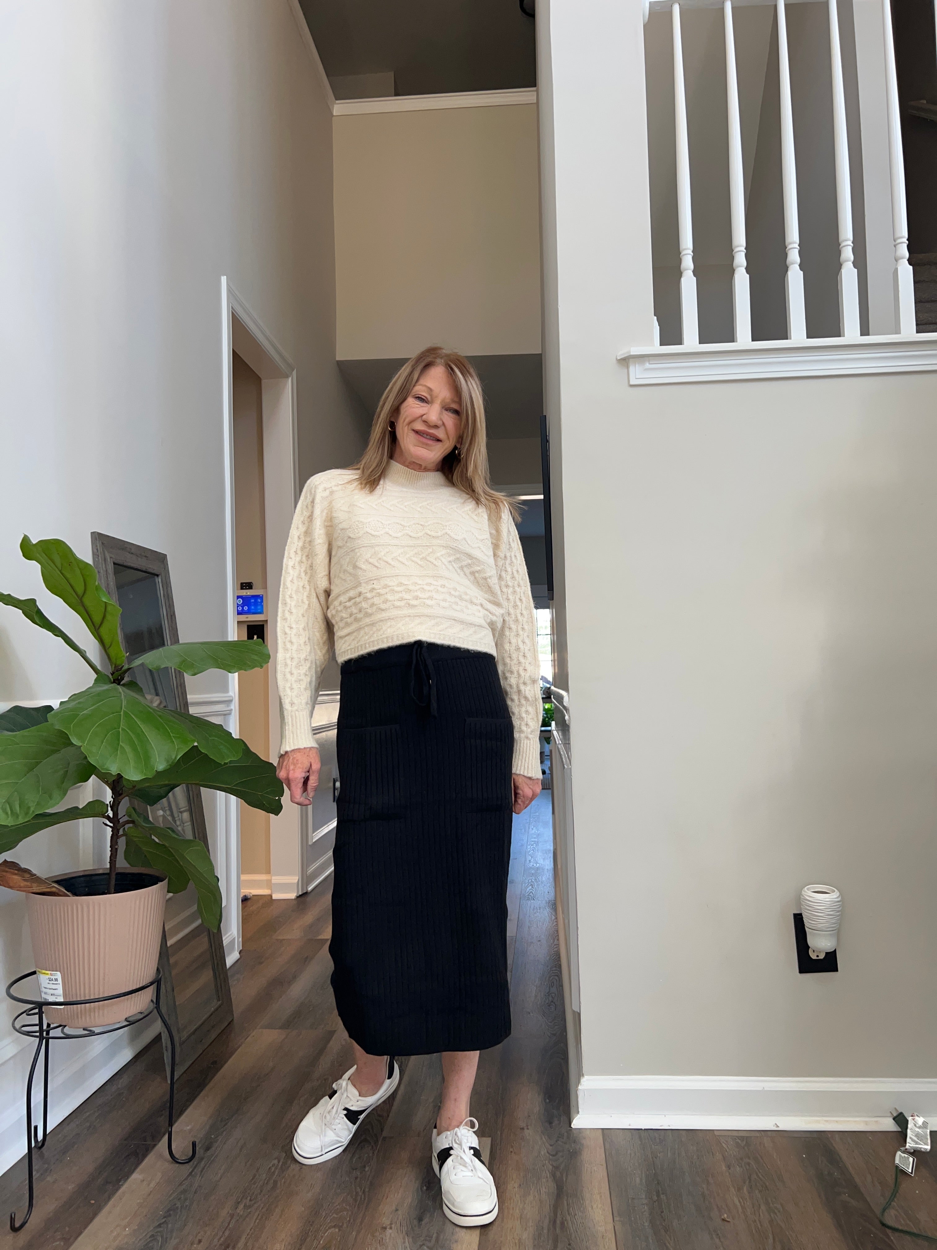 Cable Knit Mock Neck in Sand Beige