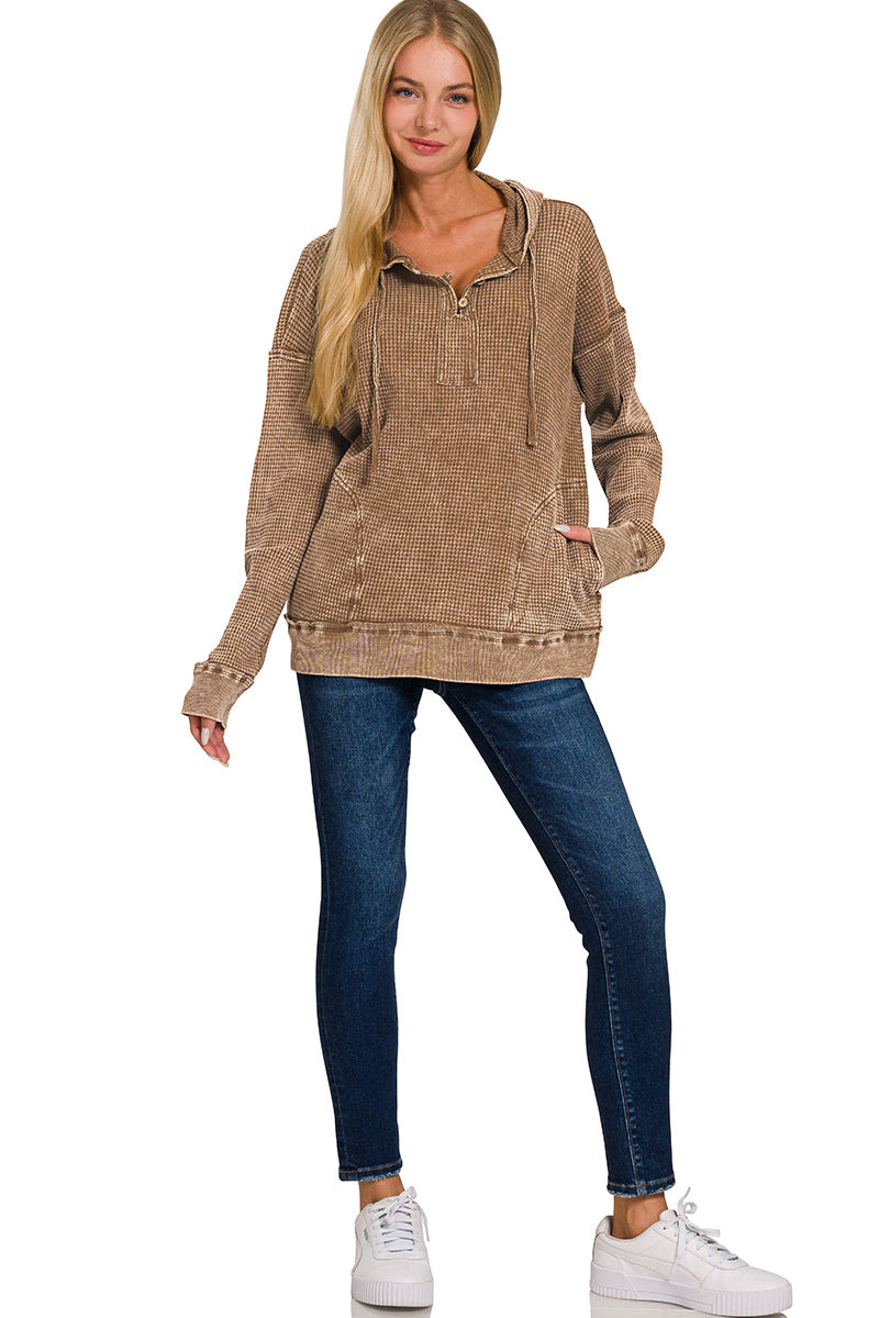 Washed Baby Waffle Hooded Top