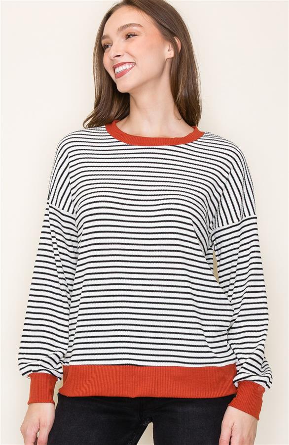 Contrast Trim Striped Sweater