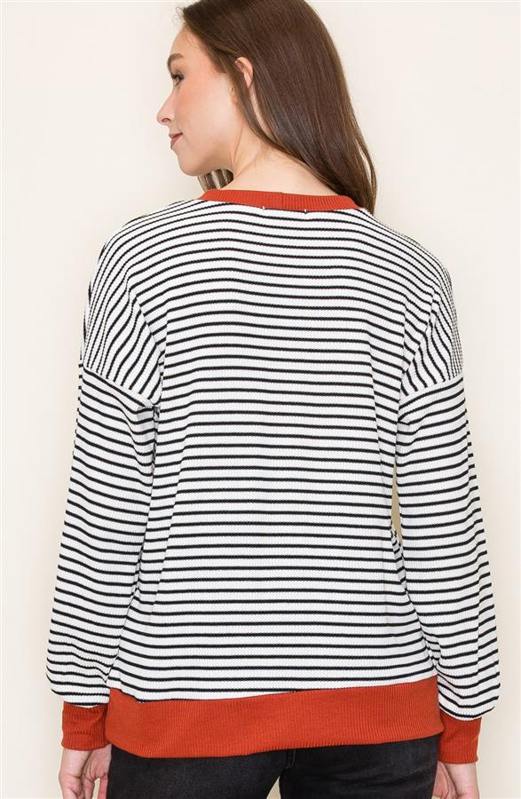 Contrast Trim Striped Sweater