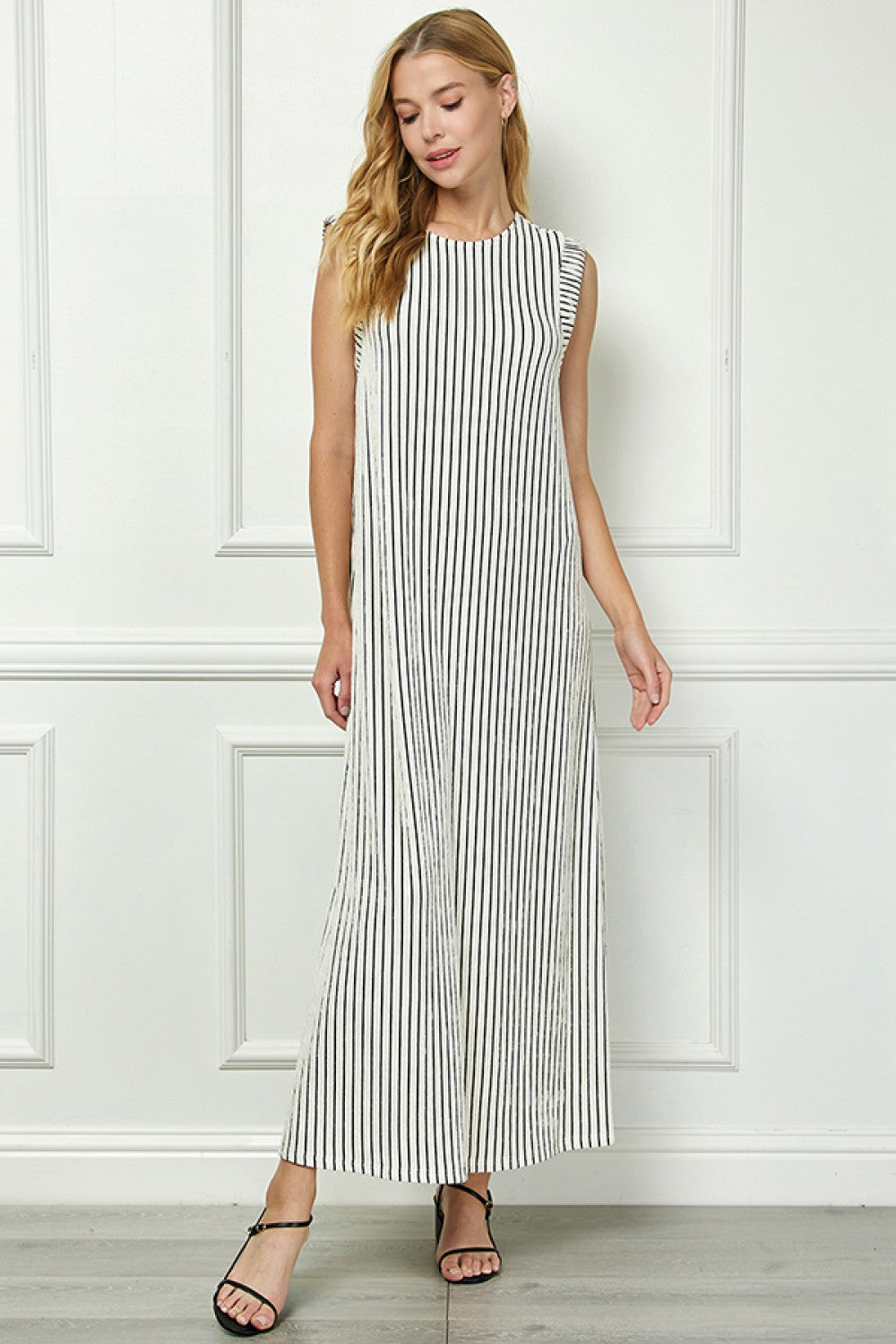 Vertical Stripe Sleeveless Maxi Dress