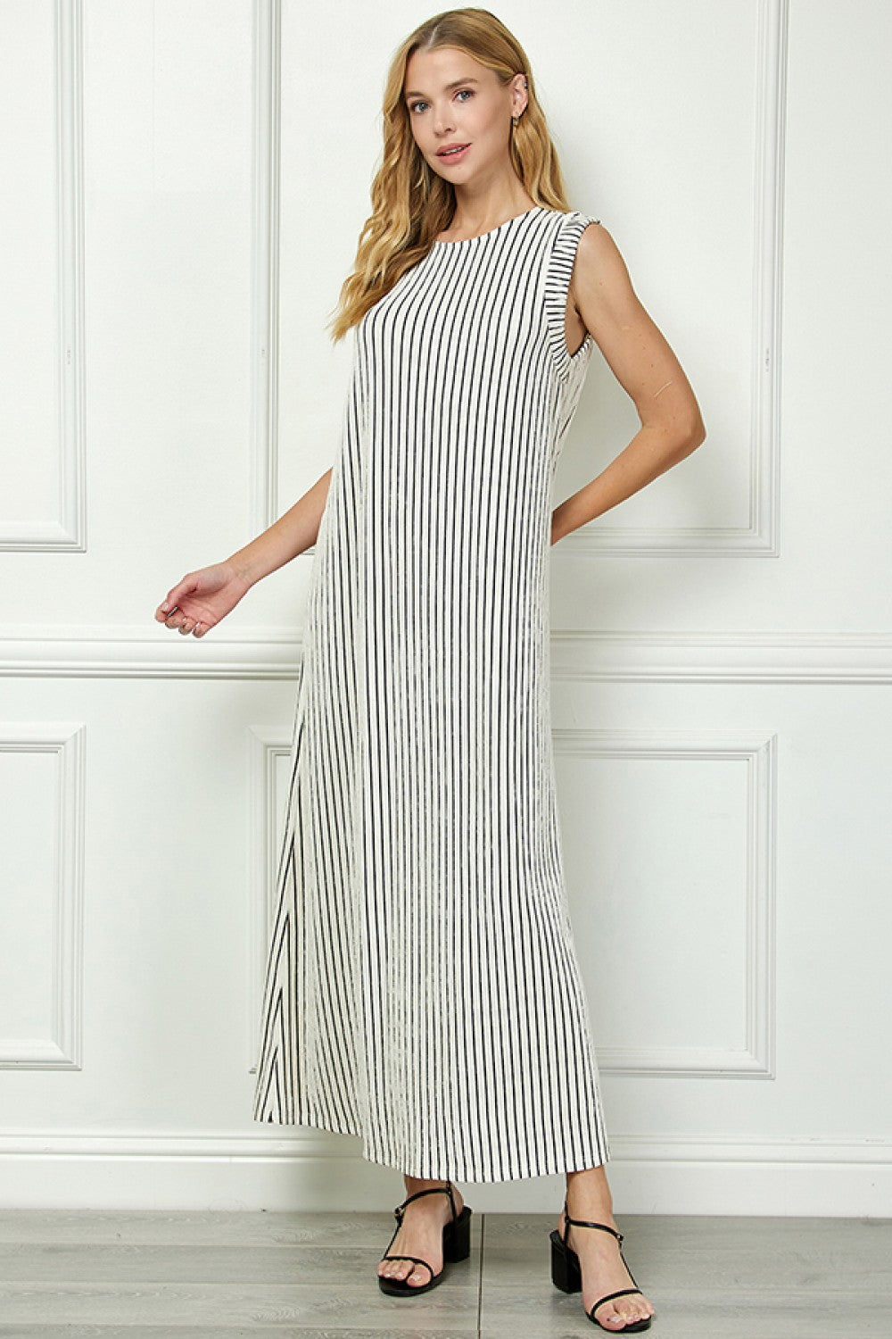 Vertical Stripe Sleeveless Maxi Dress