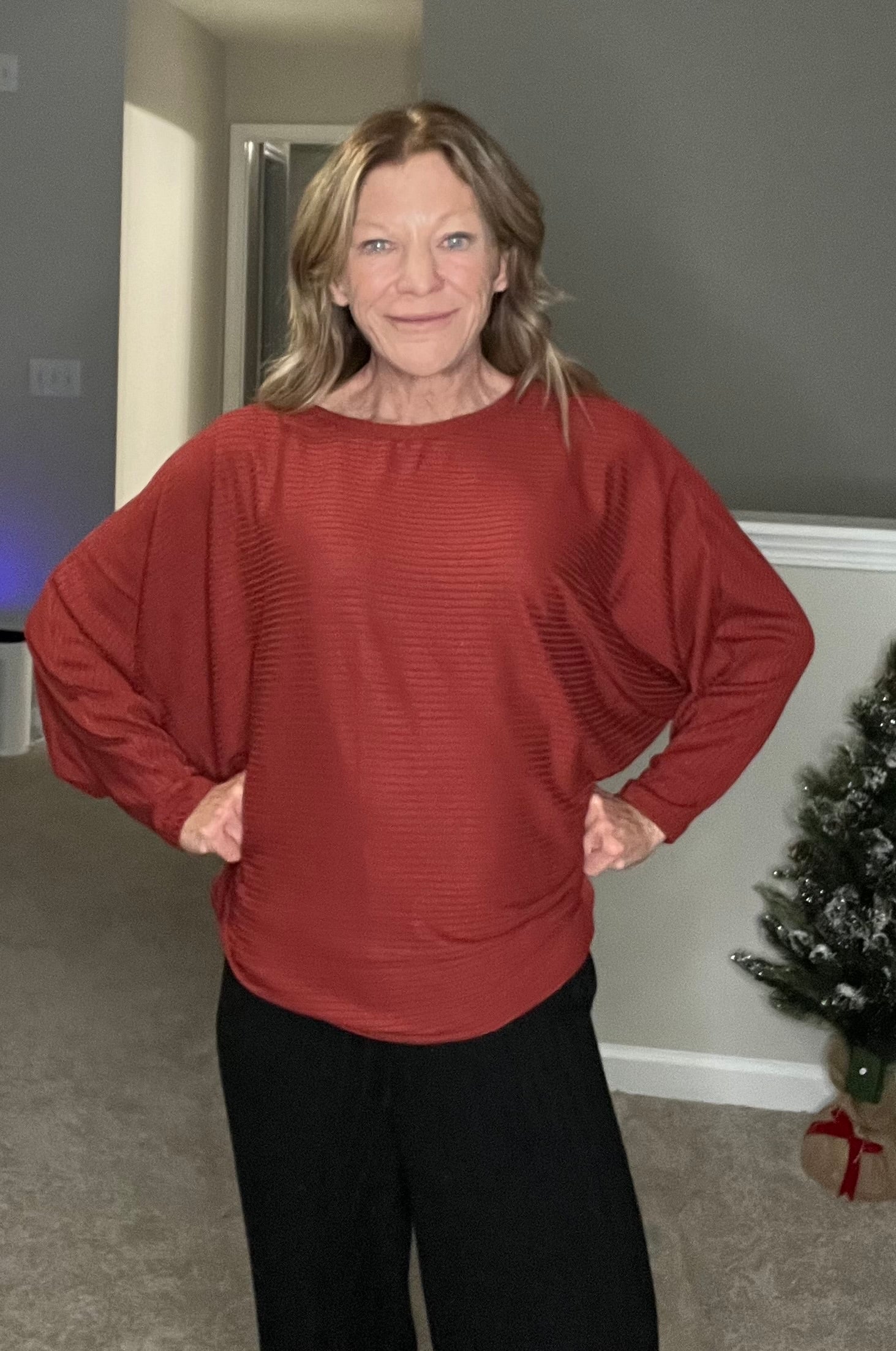 Ribbed Dolman Long Sleeve Top