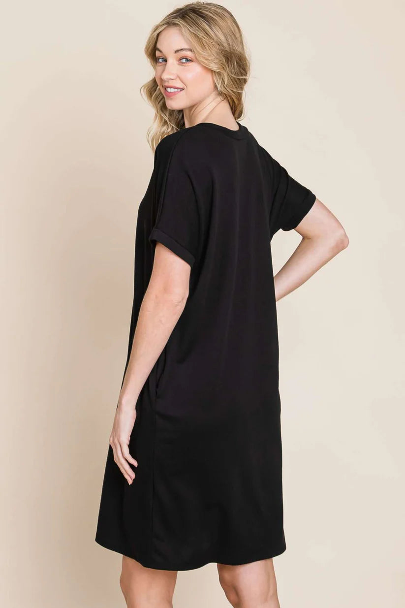 V-neck Baby Terry Dress in Black